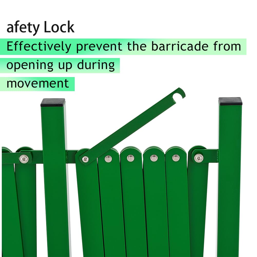 GYMTIME Industrial Expandable Metal Barricade, 16 Feet, Green, Folding Security Gate Safety Barrier with Casters, Flexible Mobile Barrier Gate, Adjustable Traffic Fence