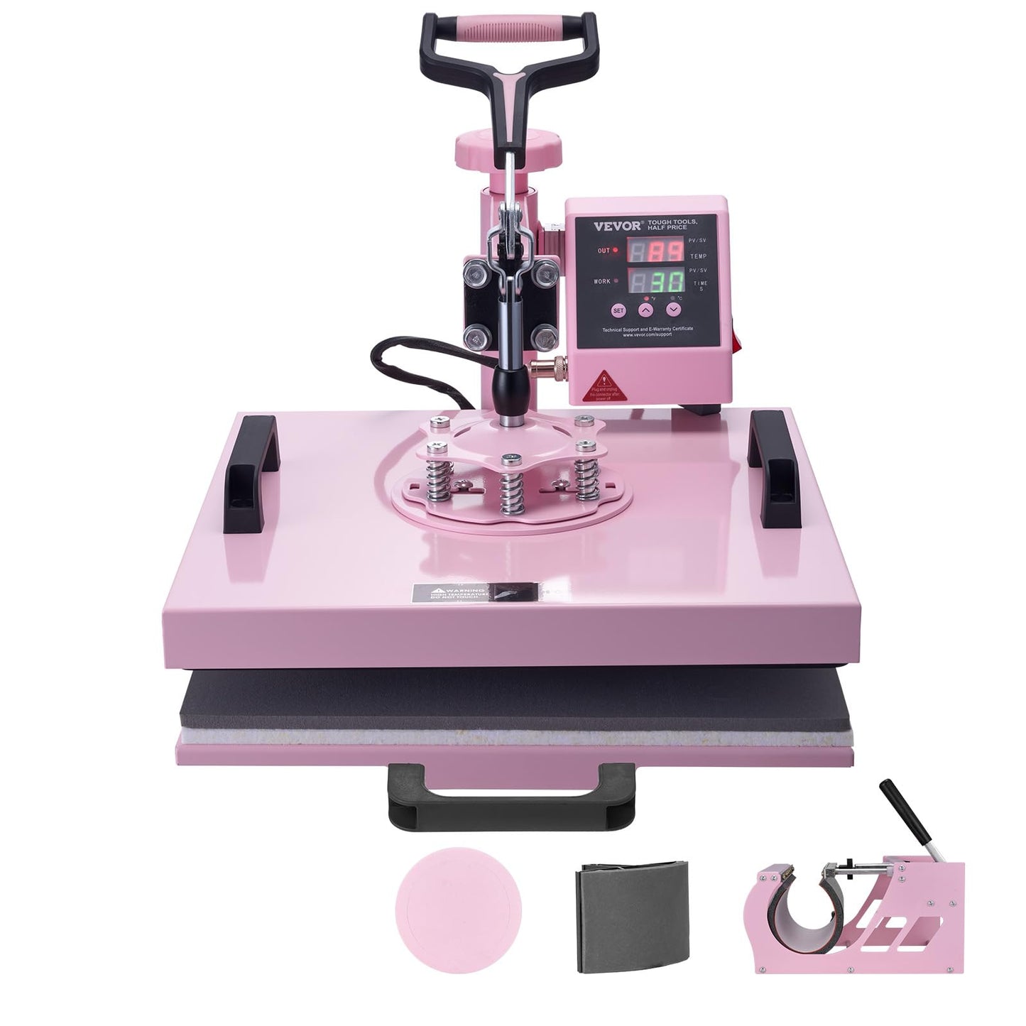 VEVOR Heat Press Machine 15x15 inch, Heat Press Machine for T-Shirts, 5 in 1 Heat Press with 30 OZ Tumbler Press, Combo Tumbler Heat Press Machine Sublimation for Hat Cap Mug Plate, Pink