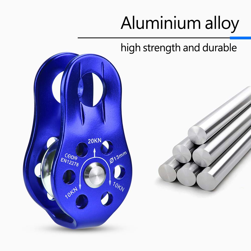 Omabeta Pulley, Heavy-Duty Aluminium Alloy Construction with Smooth Rotation, Single Rope Pulley Block, for Climbing and Hauling, Blue, for 8-12mm Rope
