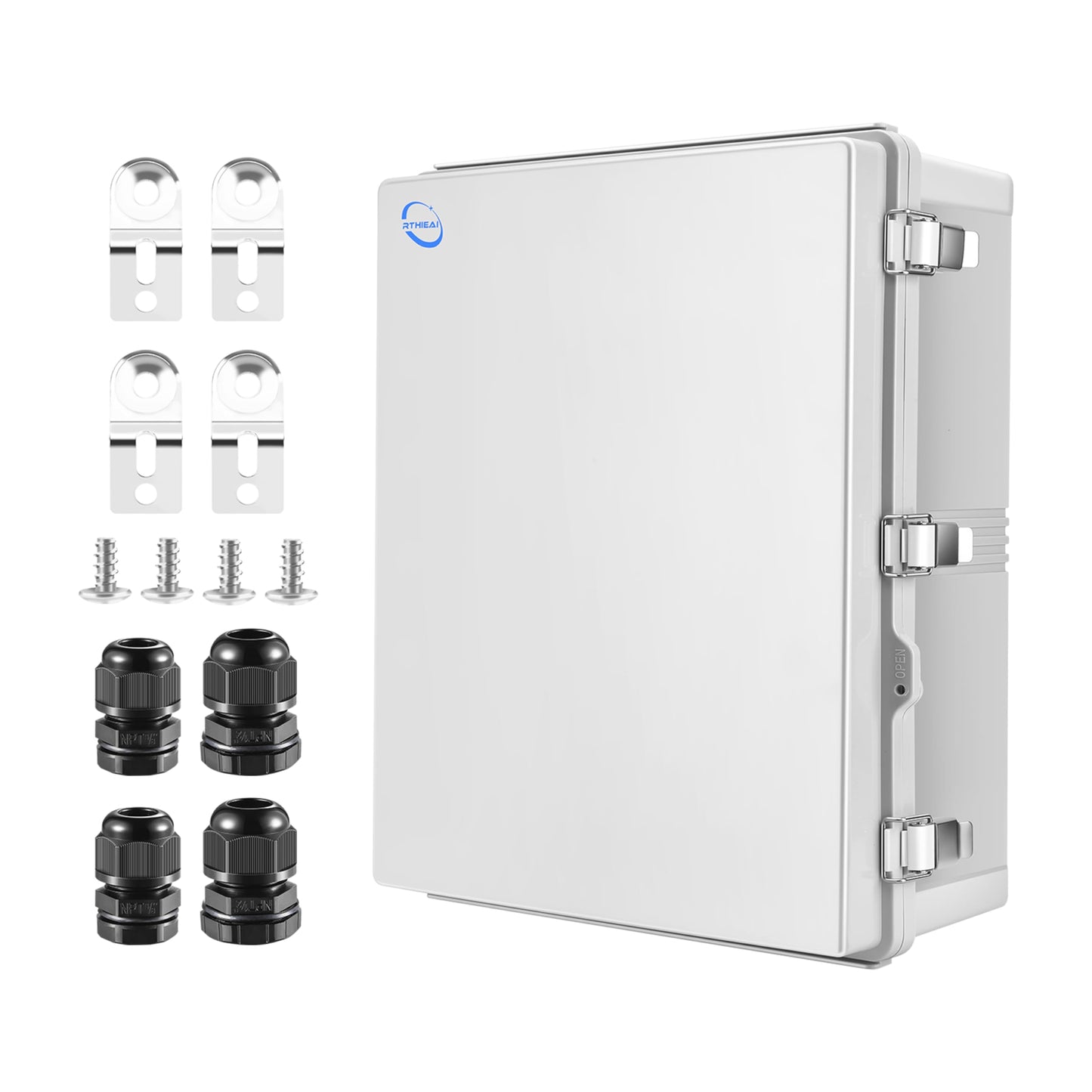 RTHIEAI Waterproof Outdoor IP67 Junction Box(20.1"x16.1"x7.9") with Mounting Plate, Hinged Grey Cover and Wall Brackets - Weatherproof ABS Plastic Electrical Enclosure for DIY Projects(510x410x200mm)