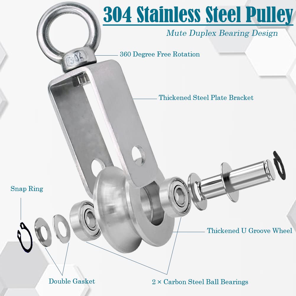 Cable Pulley Wheel Stainless Steel Swivel Pulley Block Silence Rotation Traction Wheel for Pulley System Lifting Gym Equipment Clothesline (2 Pack)