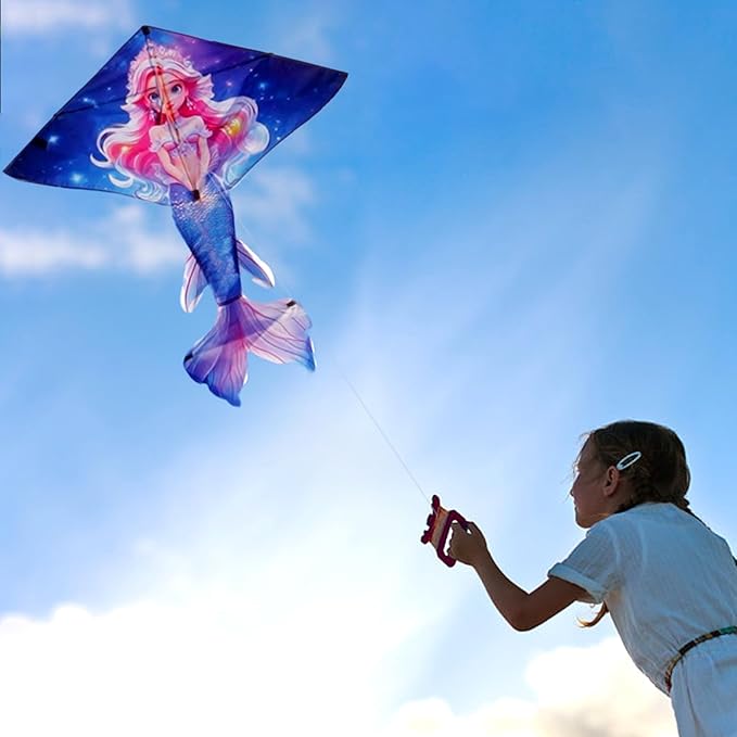 HENGDA KITE Beautiful Mermaid Kite for Kids Children Lovely Cartoon,Easy to Fly and Assemble,Suitable for Outdoor Activities