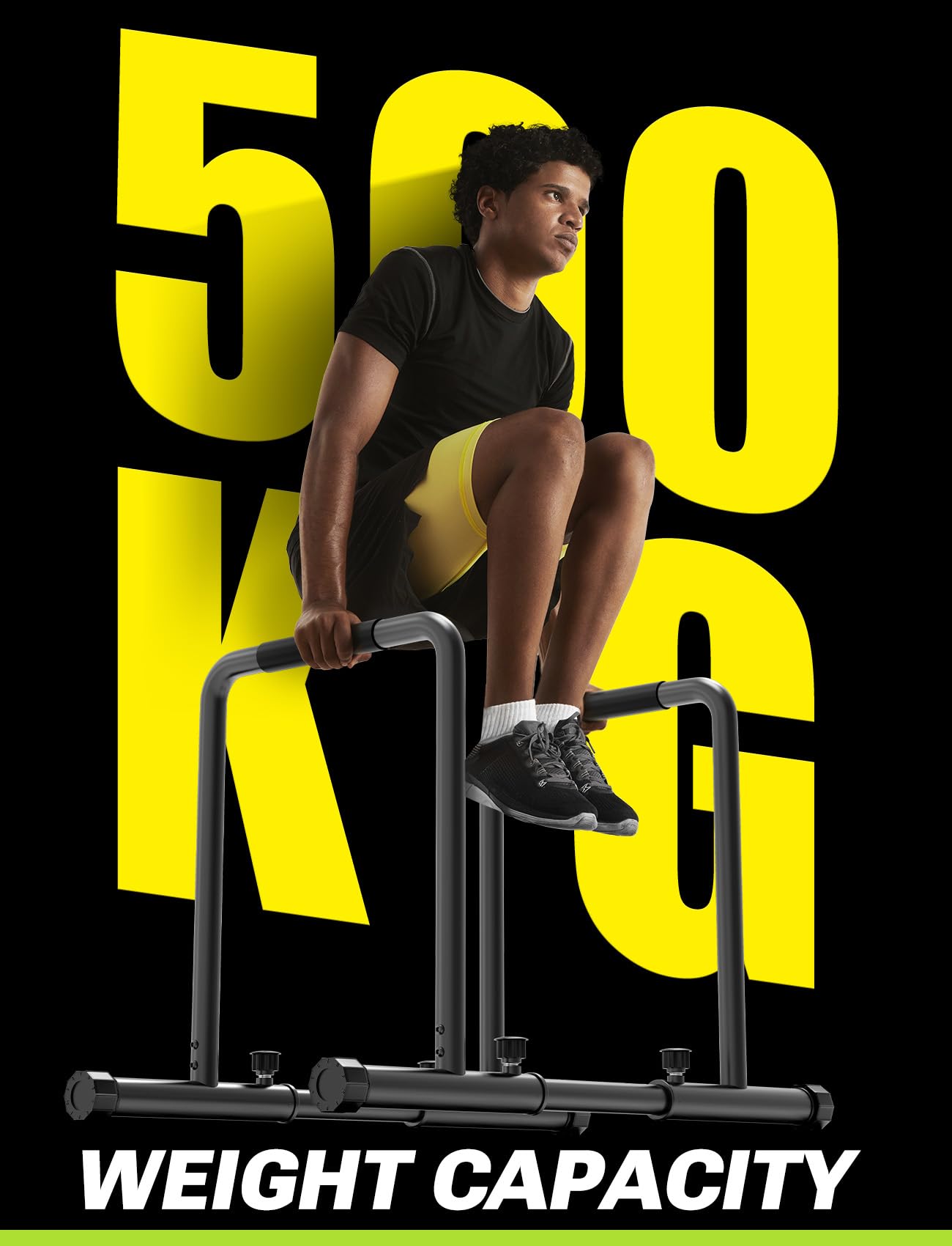 YOLEO Adjustable Dip Bar- 1100lbs Dip Station Portable Functional Fitness Bar with Safety Connector, Heavy Duty Dip Stand Body Press Bar Parallette Exercise Bar Workout Equalizer for Calisthenics
