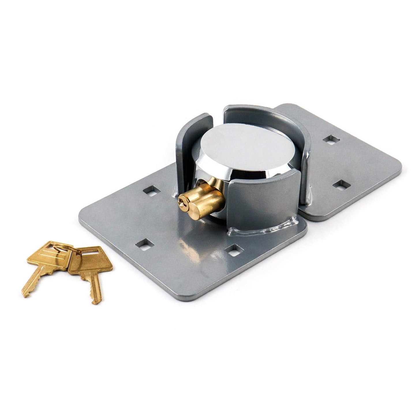 QWORK Heavy Duty Puck Lock and Hasp, High Security Steel Hidden Shackle Keyed Alike Padlocks with 2 Pcs Keys for Trucks, Gates, Vans and Vending Machines