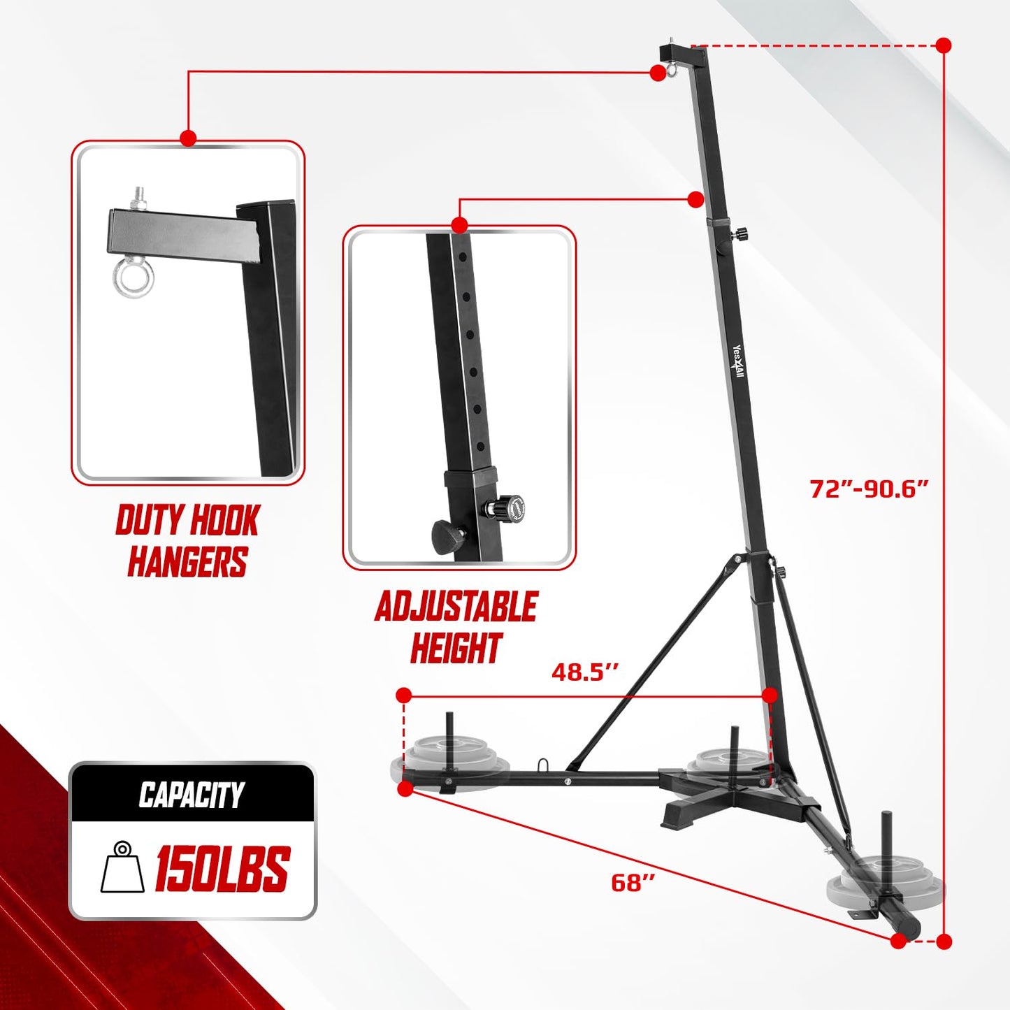 Yes4All Punching Bag Hanger, Stainless Steel Swivel Chain with 4 Snap Hooks for Heavy Bag, Gym Swing, Trapeze, and Hammock, Metal