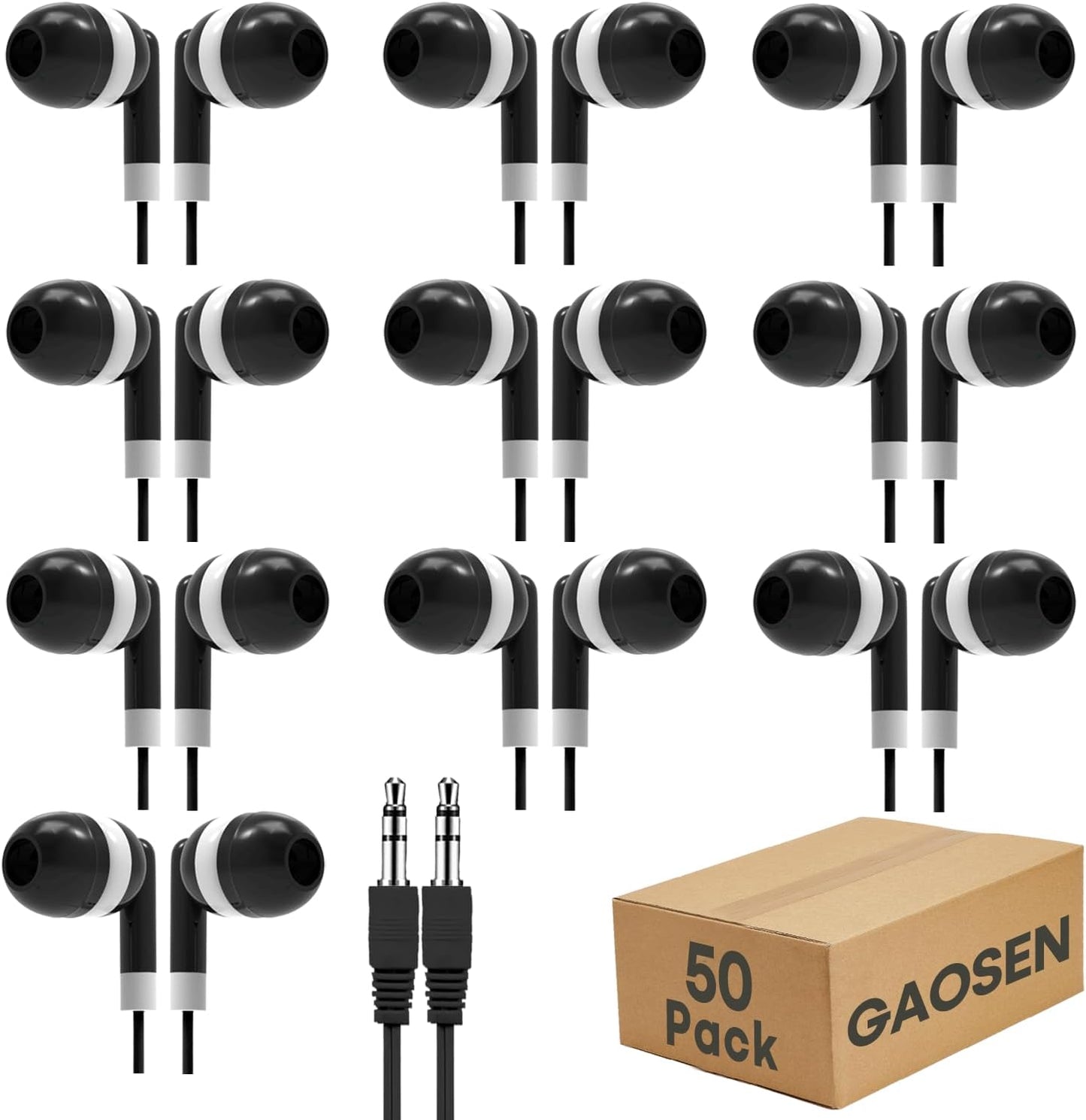 Gaosen 50 Pack Set (GS01,50 Kids Earbuds for School Classroom,Wholesale Class Wired Bulk Earphones for Children