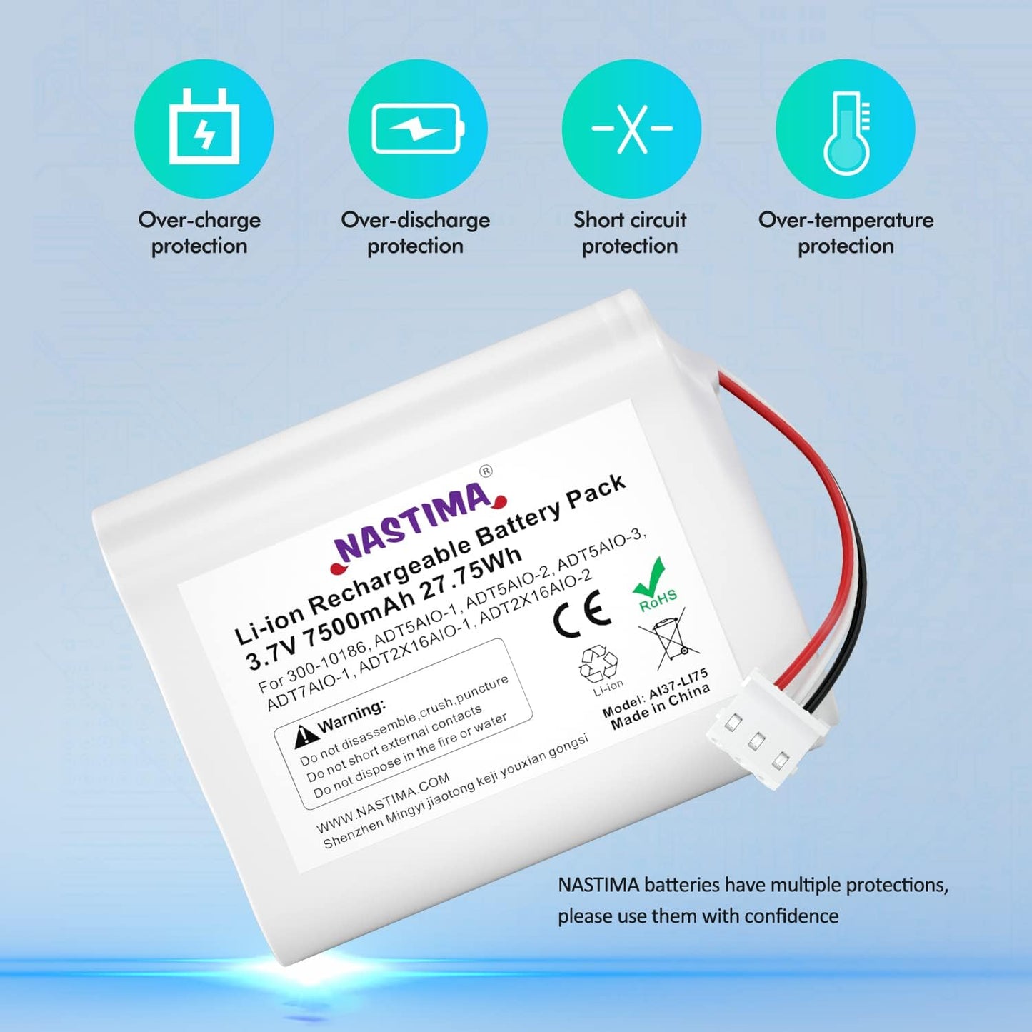 NASTIMA 3.6V/4.2V 300-10186 Command 3.6V 7500mAh 27Wh Li-ion Replacement Battery Compatible with ADT Smart Security