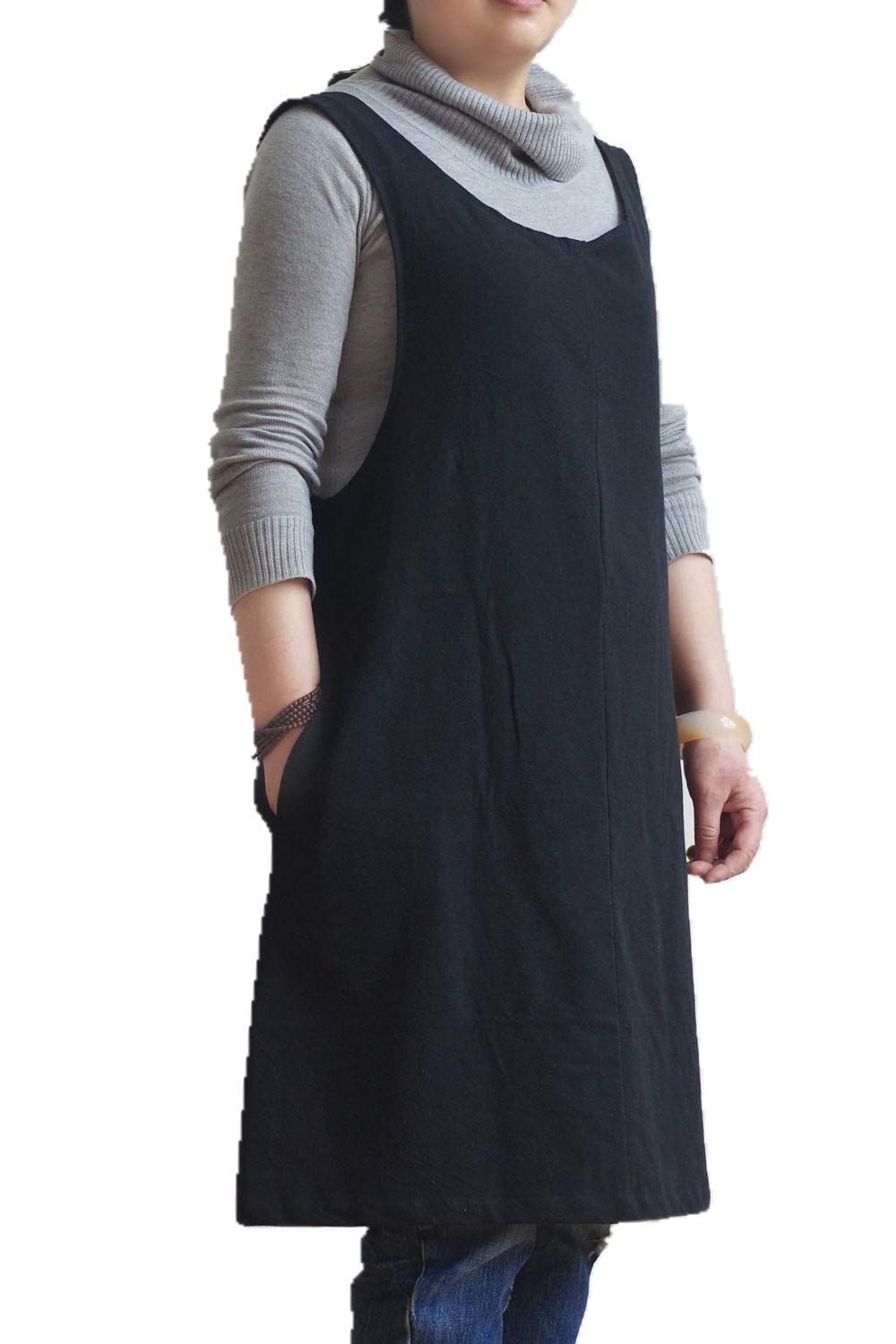 AOBBYBBS Soft Cotton Linen Apron Solid Color Halter Cross Bandage X Shape Kitchen Cooking Apron for Women Chef Housewarming Gift (Black)