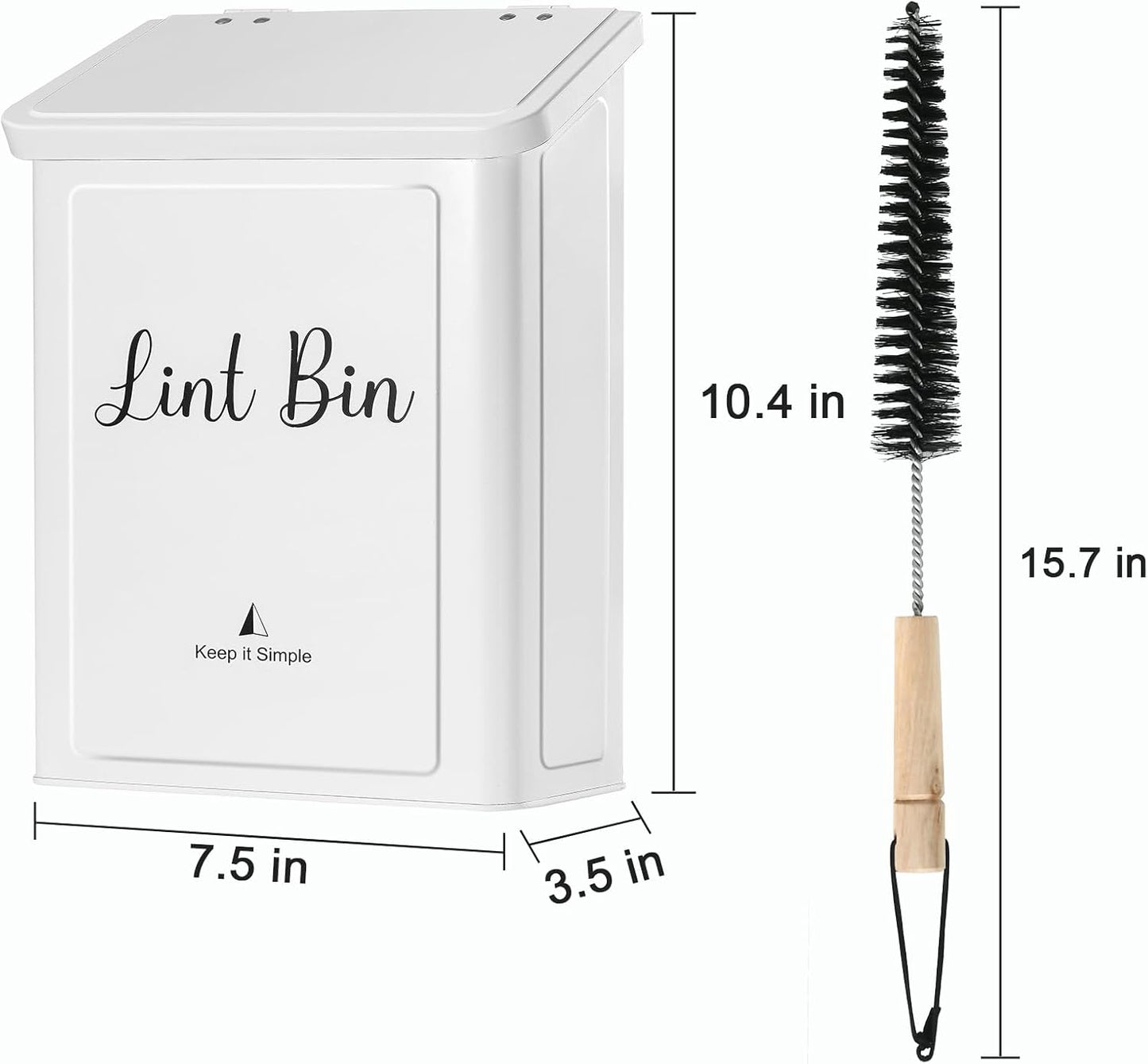 SUBEKYU Magnetic Lint Bin - Wall Mounted Metal Lint Box with Lid for Laundry Room Organization | White