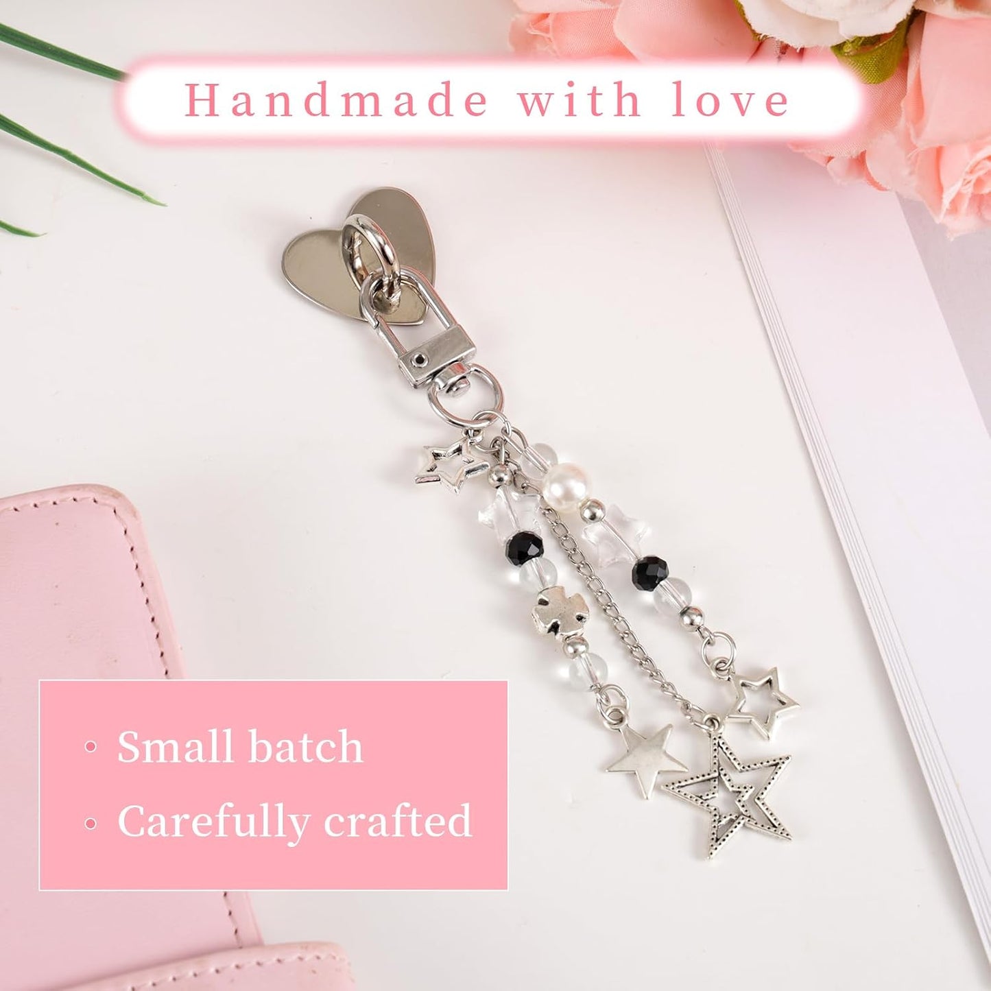 Sinbana Cute Charm Chain for Kindle, Star Pearl Keychain Strap Charm with Hook Decorative E-Reader Key Chain Decorating
