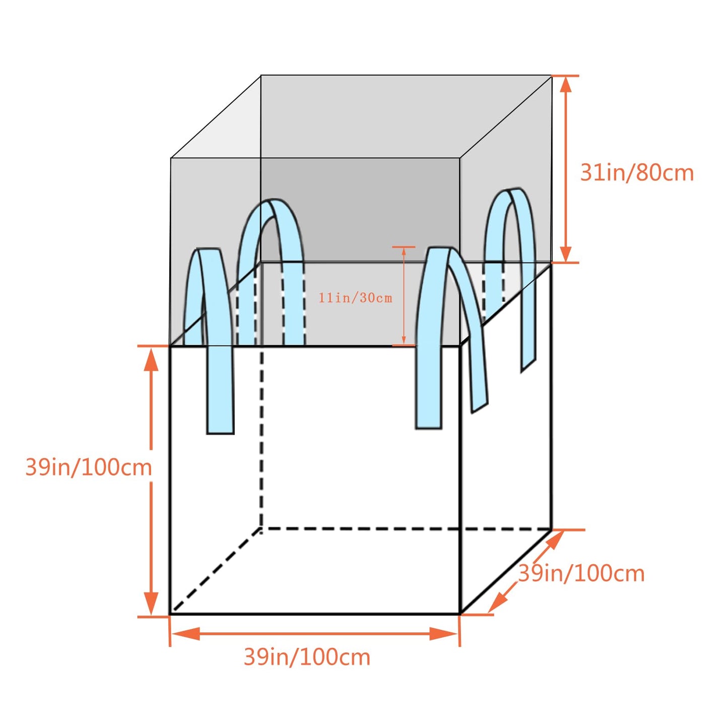 S-Helper FIBC Bulk Bag - 2650 lbs Capacity, 39x39x39 inches, Polypropylene (PP), Open Top, White, Rectangular, Reusable, 10-Pack