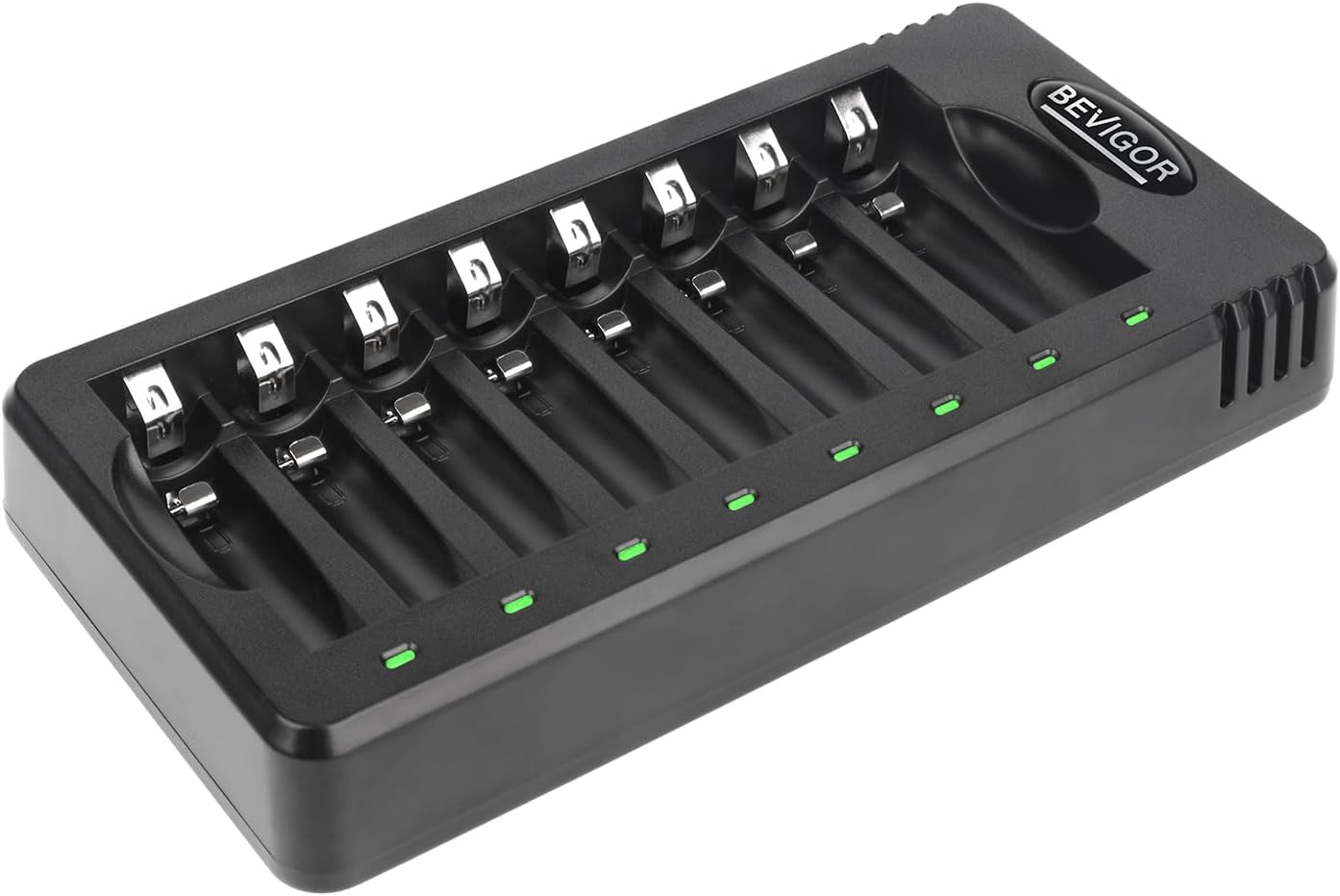 BEVIGOR 8 Bay AA AAA Battery Charger, Independent Slot Charger with LED Light, USB High Speed Charging, for Ni-MH Ni-CD