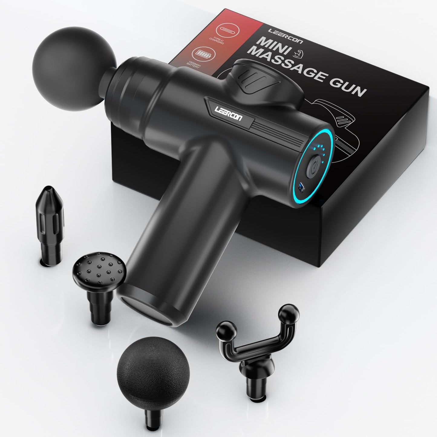 LEERCON Mini Massage Gun for Deep Tissue Pain Relief, Handheld Portable Percussion Muscle Massager with 6 Speeds & 4 Heads, Fascial Gun for Gym, Office & Travel - Gift for Dad, Mom, Athletes