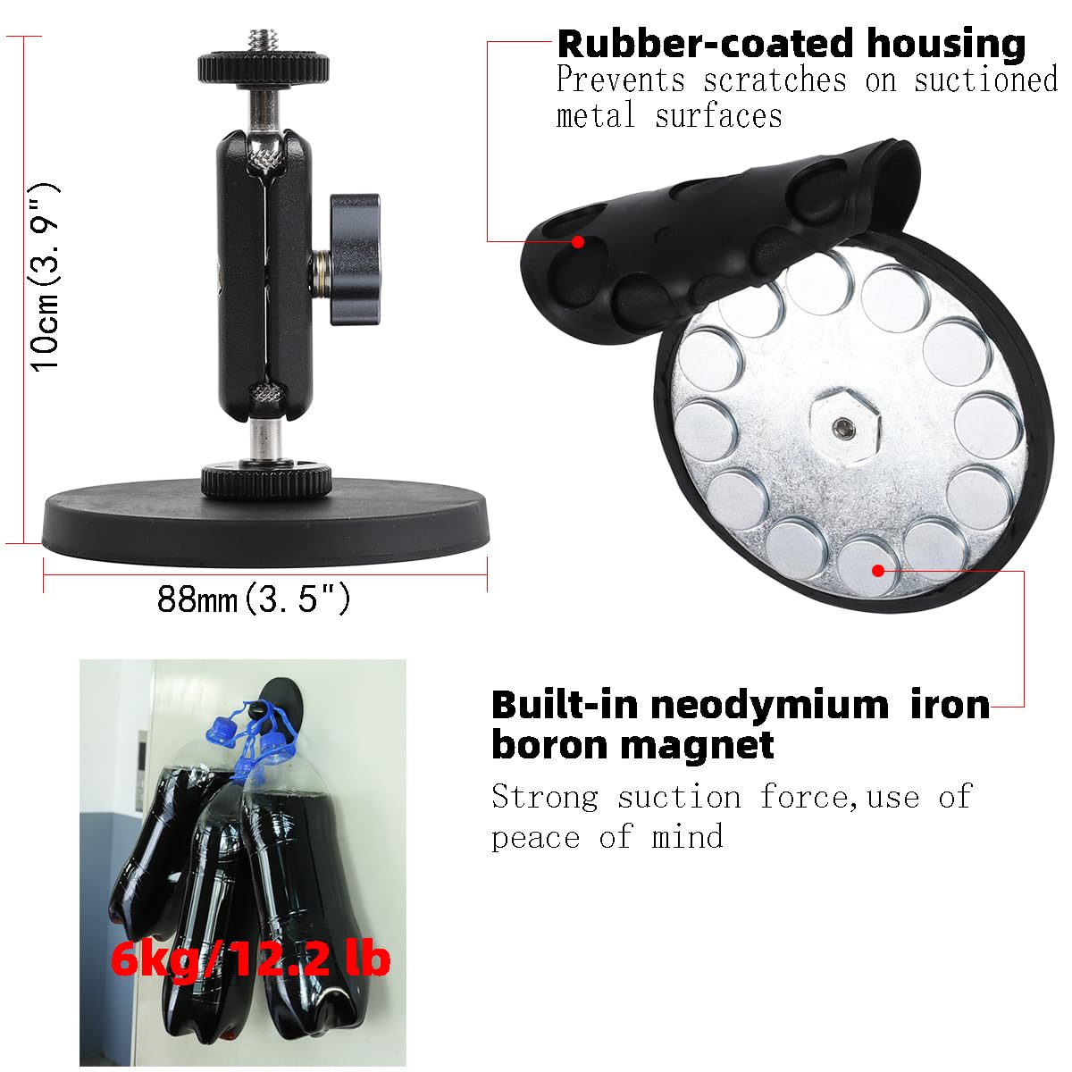 Leenconghui Magnetic Camera Mount with Magic Arm Compatible with DJI Osmo Pocket 3,Insta360 One X4 X3 X2 Go3, Heavy-Duty Magnet Base Stand with 1/4"-20 Thread for Gym, Car Mounting