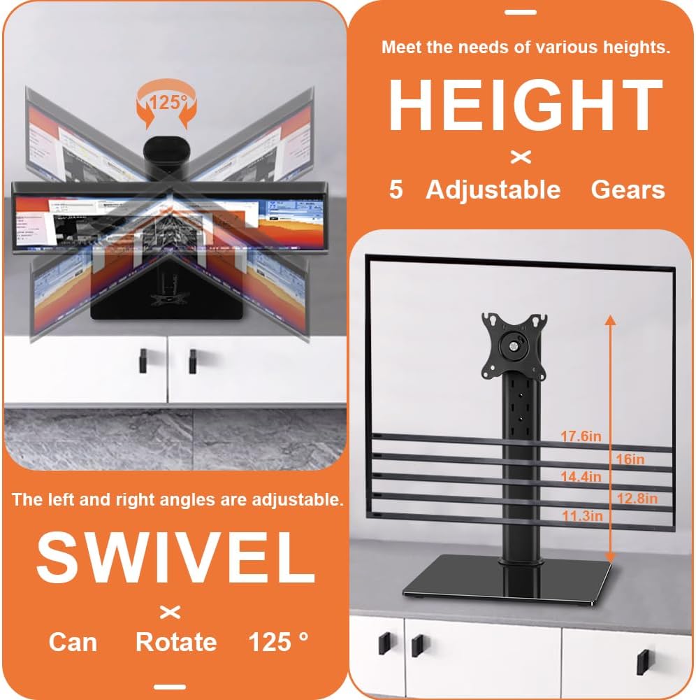 13 inch 32 inch 75*75mm/100*100mm 77Lbs KKTONER Single Computer Monitor Stand Free Standing Desk Vesa Mount