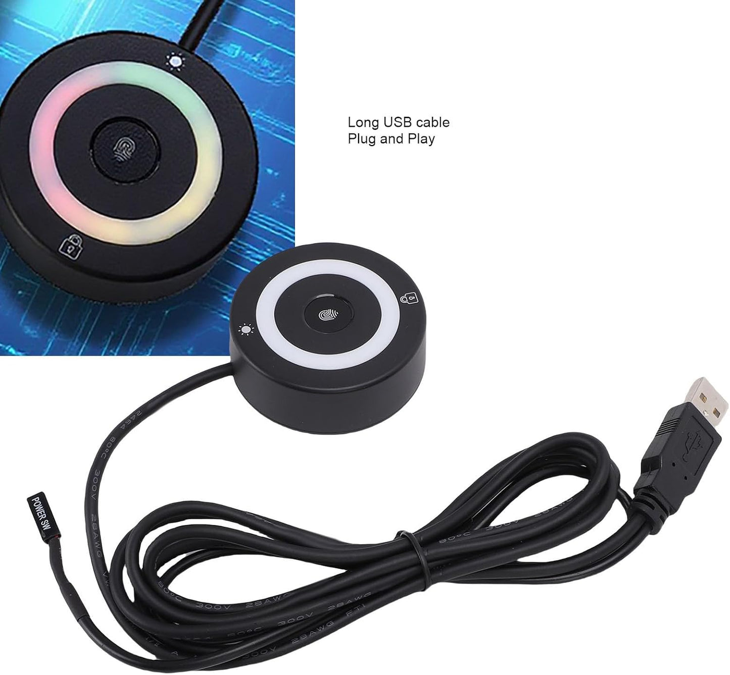 ciciglow 10 11, 4.9ft 360 USB Fingerprint Reader for Wins for Wins Hello Biometric Fingerprint Scanner with Cable, RGB