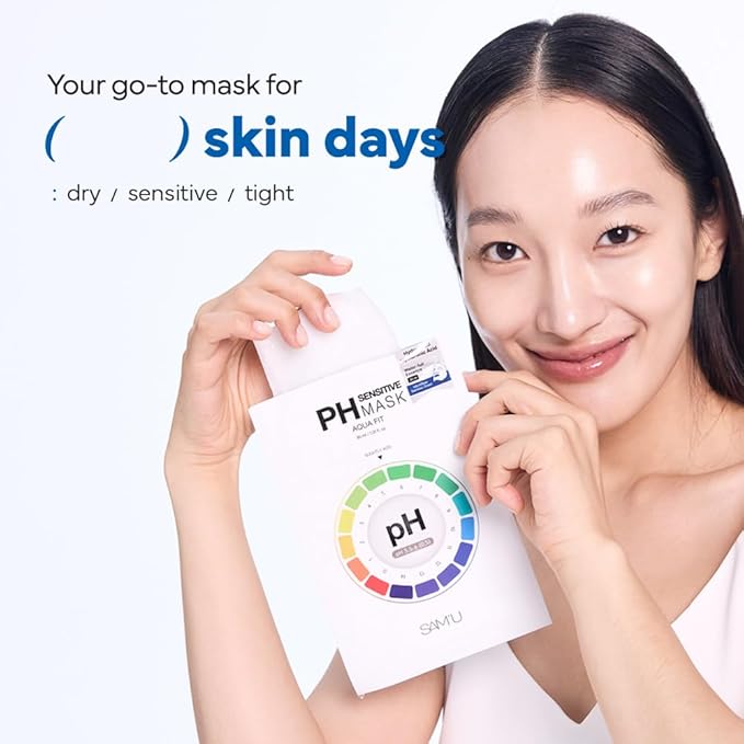 SAM?™U PH Sensitive Aqua Fit Face Mask ??Hydrating & Soothing Vegan Sheet Mask with Hyaluronic Acid and Panthenol, Bamboo Fiber, Travel-Friendly Korean Skincare (5 Sheets)
