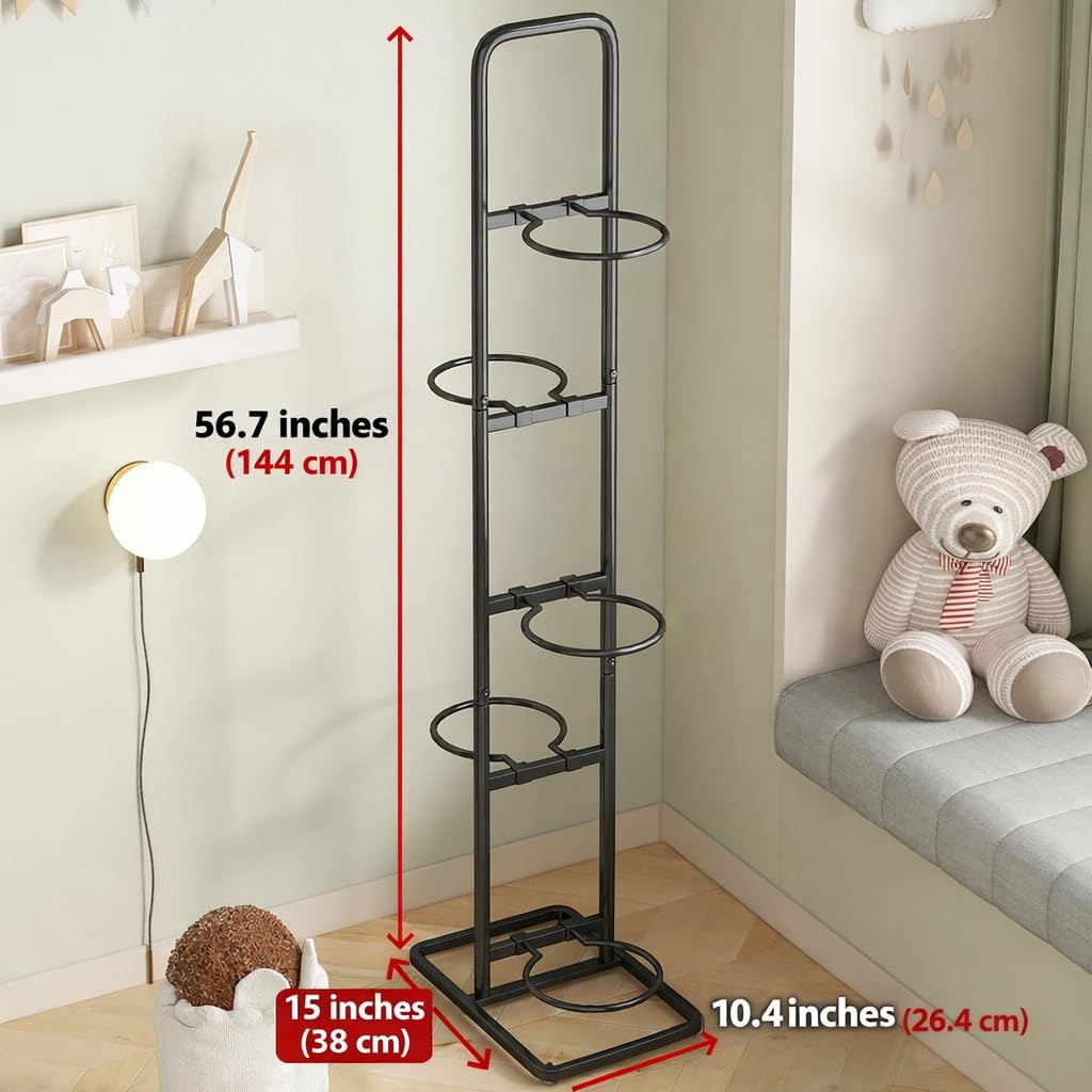 MLUPODY Vertical Ball Rack -basketball rack- Durable Carbon Steel Storage for Basketball, Soccer, Volleyball, and More - Easy to Assemble, Waterproof, Sturdy - 56.7" H