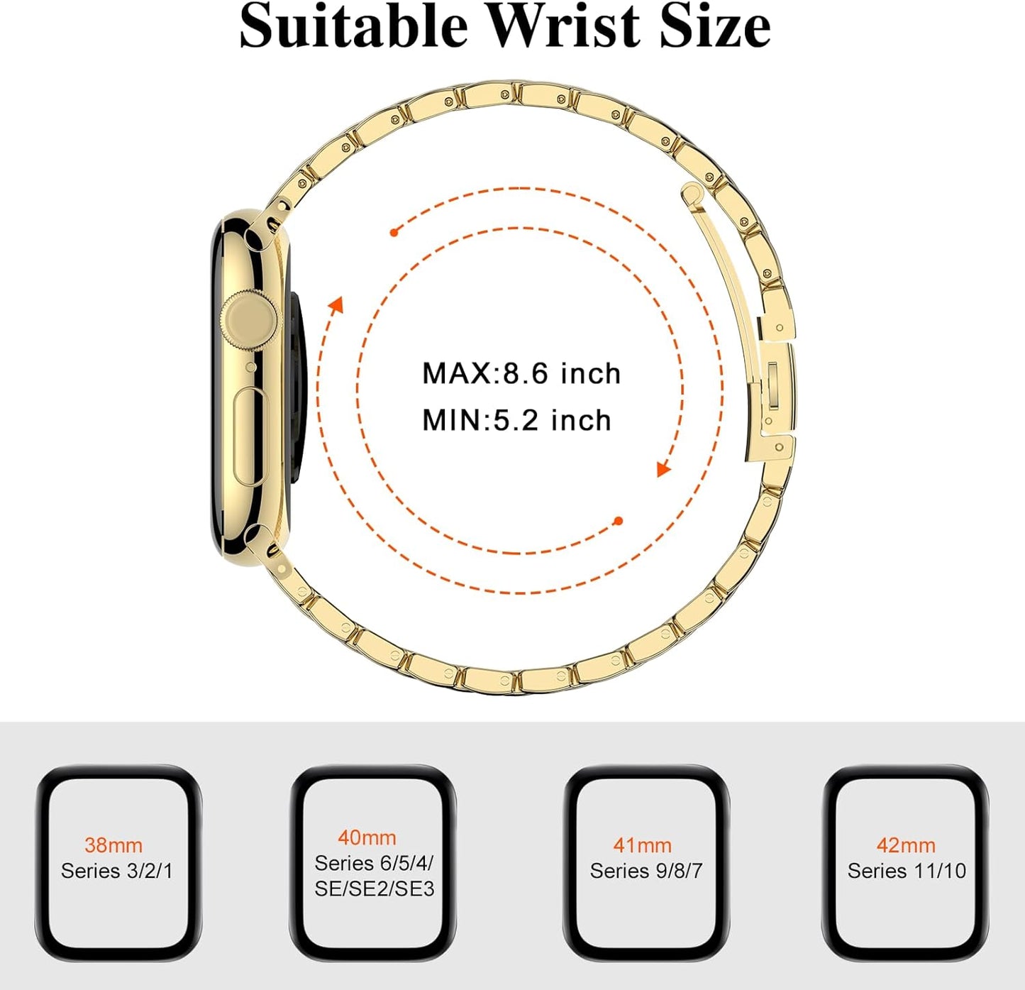 38mm 40mm 41mm 42mm 11 10), 11 10 9 8 7 6 5 4 3 2 1 SE3/2/1, MioHHR Slim Metal Bands Compatible with Apple Watch Bands