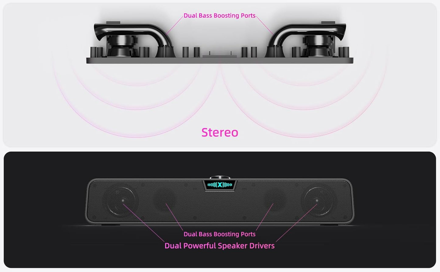 XKX Computer Speakers Soundbar for Desktop PC Mac, USB Plug-in, Wired, External Speakers for Laptop Desk Monitor, RGB