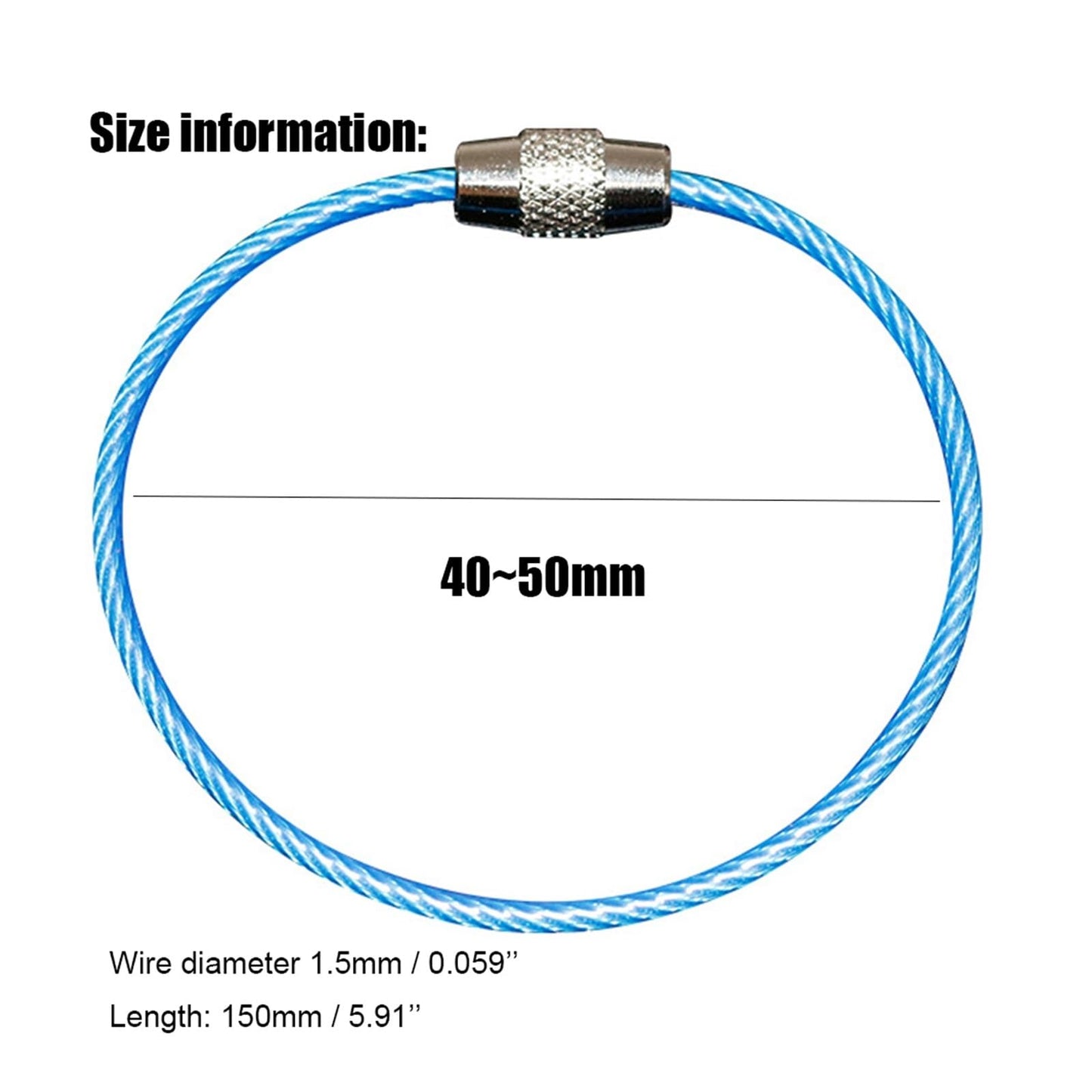 5Pcs Color Stainless Steel Keychain Holder Wire Keyrings Cable Rope Screw Locking Key Chain Outdoor Tools(Pink)