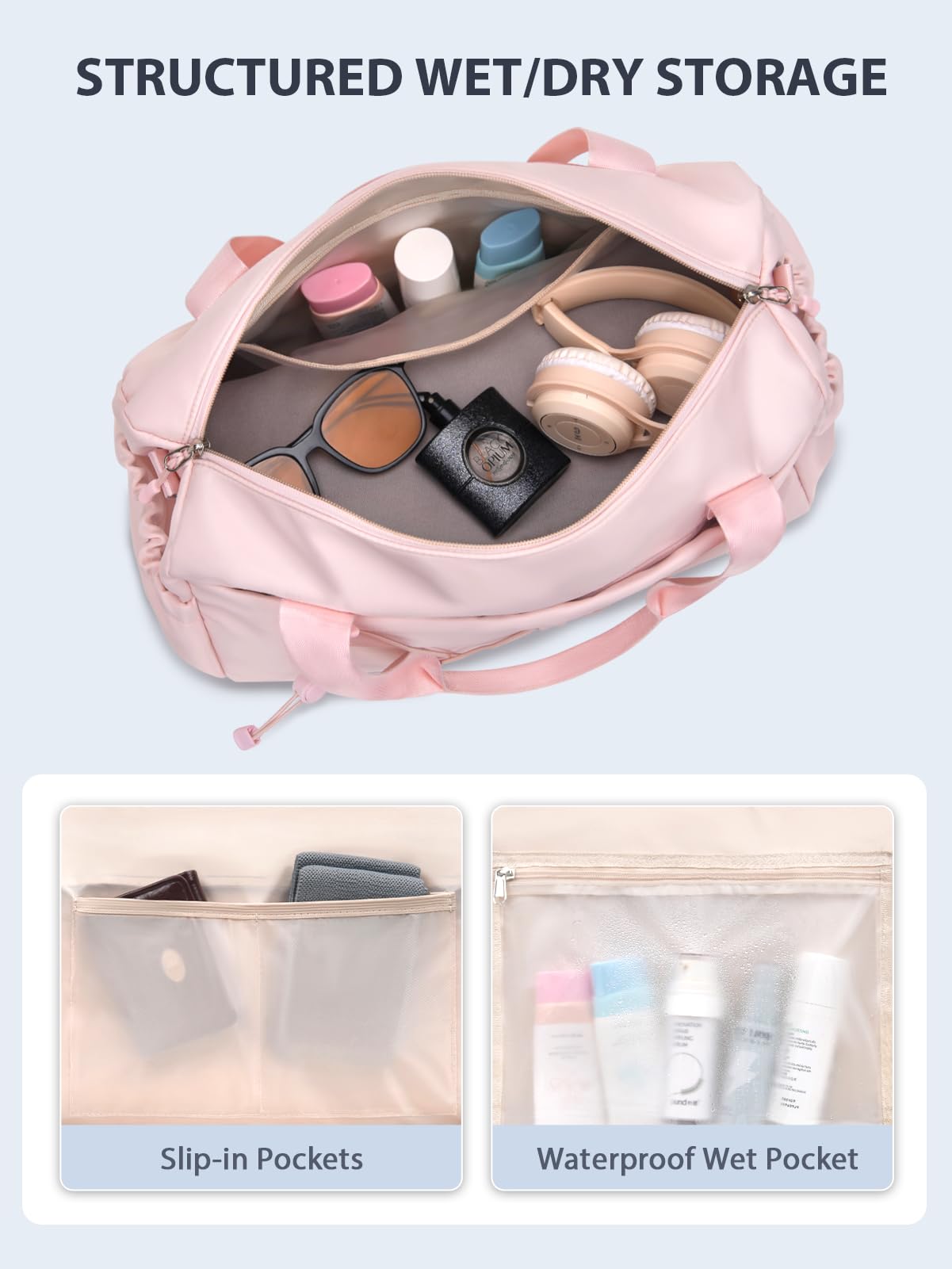 Small Gym Bag for Women with Yoga Mat Holder and Wet Compartment, Mini Gym Duffle Bag Yoga Bag with Water Bottle Pocket for Workout Travel, Pink