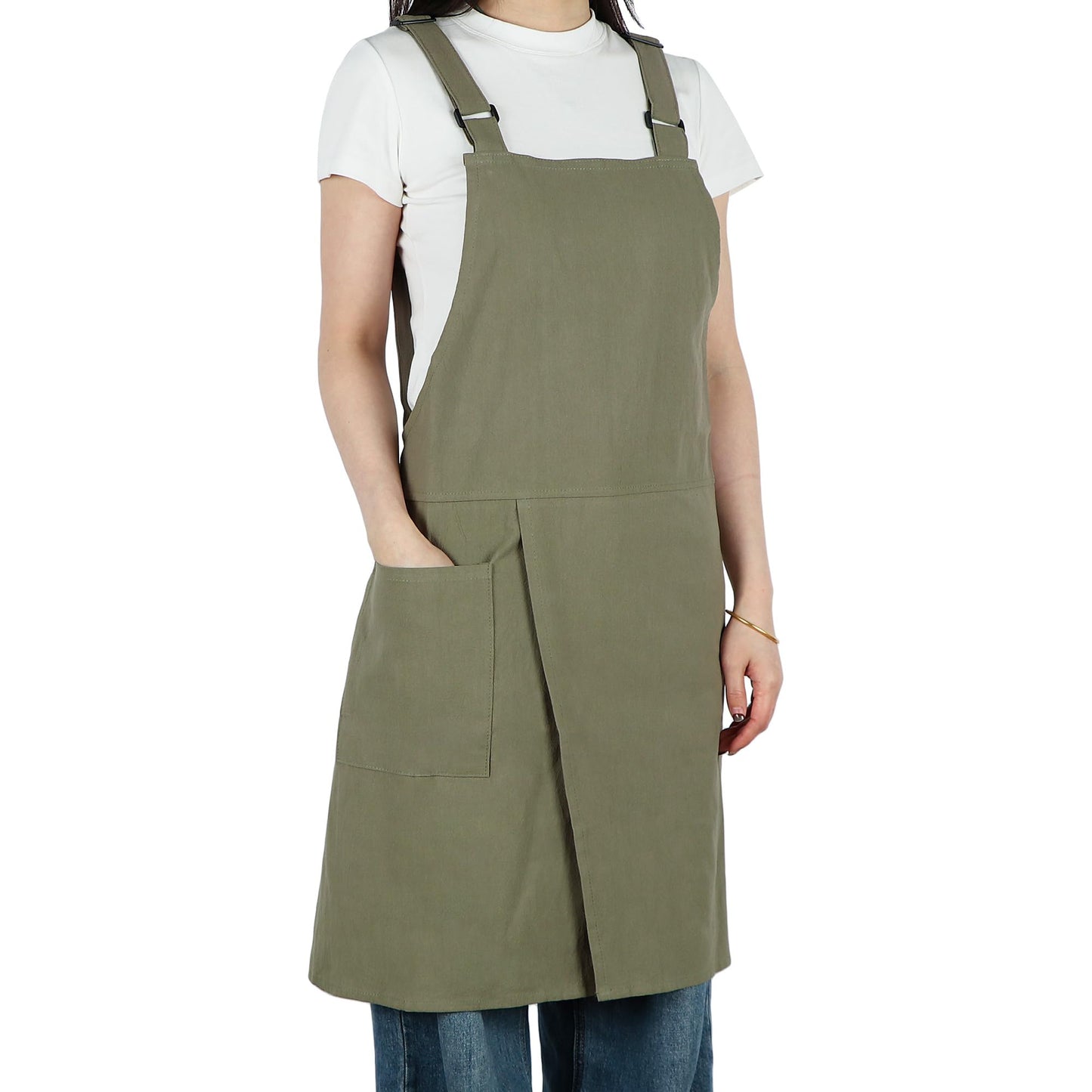MIKI WELL Cotton Linen Adjustable Strap Pottery Apron with Split Leg Design for Women and Men Artist Gardening Cooking