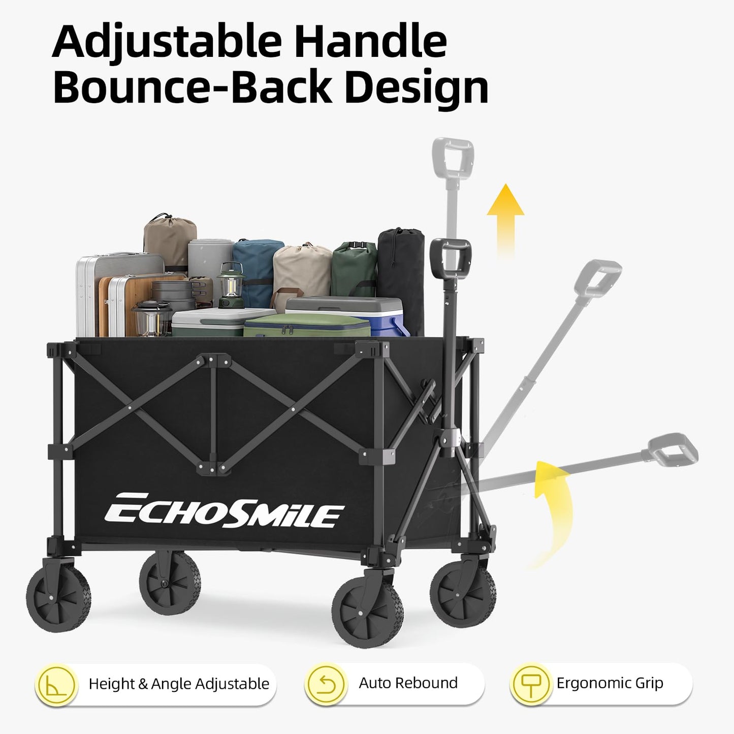 EchoSmile Lightweight Collapsible Wagon Cart, Compact Foldable Wagon for Grocery, Camping & Sports, Easy Fold Utility Wagon,Black