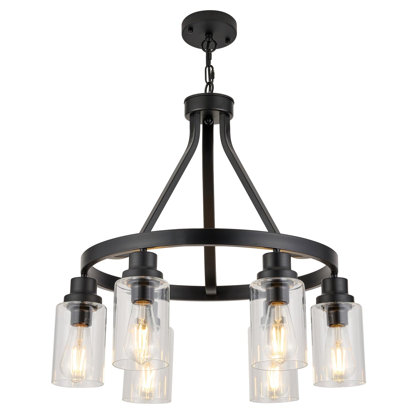 LIGOTFIRE 6-Light Farmhouse Chandelier Light Fixture Dining Room Lighting Fixtures Hanging Wagon Wheel Chandelier Kitchen Island Pendant Lights Modern Black Industrial Rustic Adjustable Height Metal