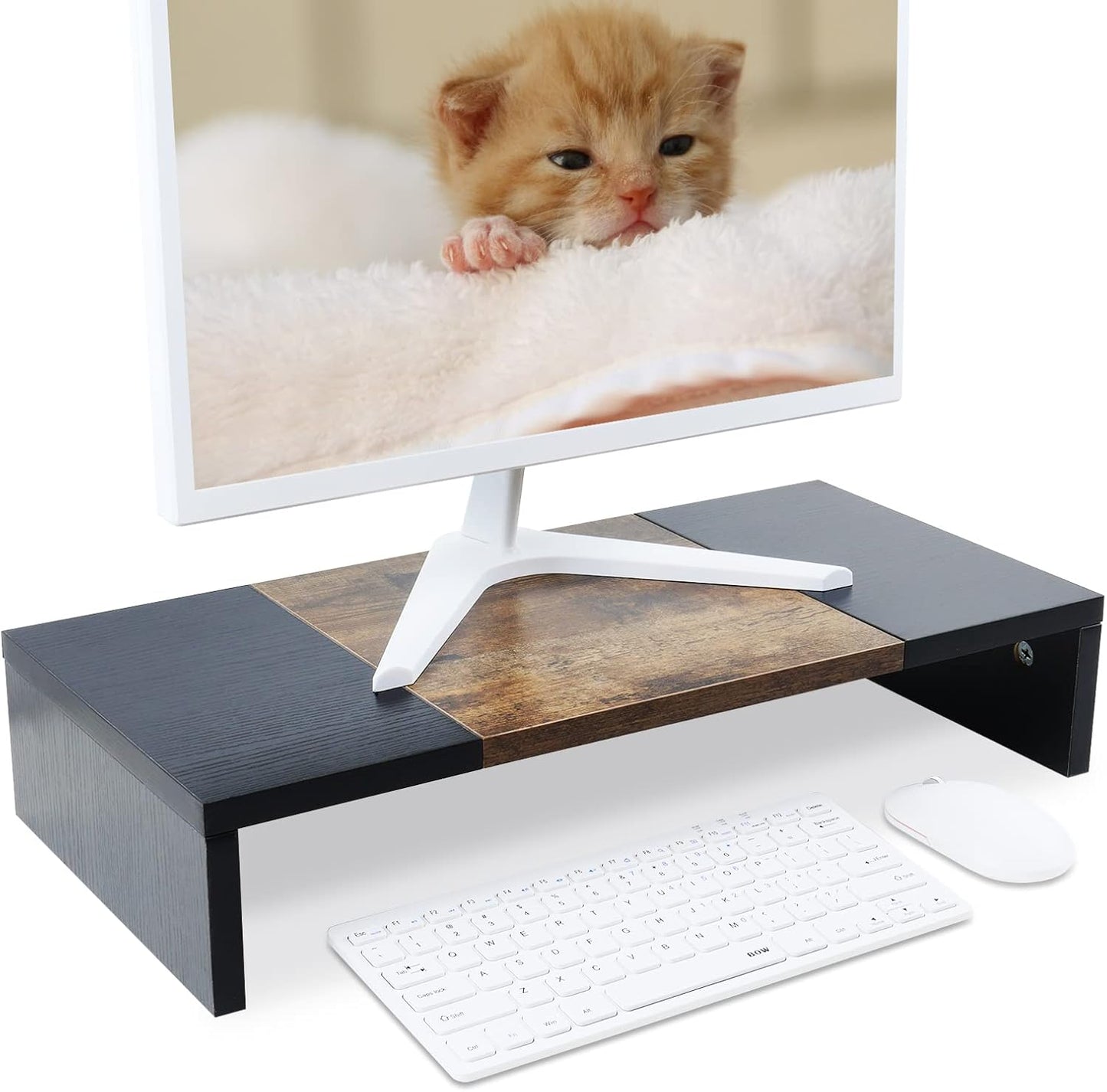 20 inch TEAMIX Monitor Riser, Sturdy Wood Desktop Riser for TV/PC/Laptop/Printer, TV Riser Stand Computer Shelf