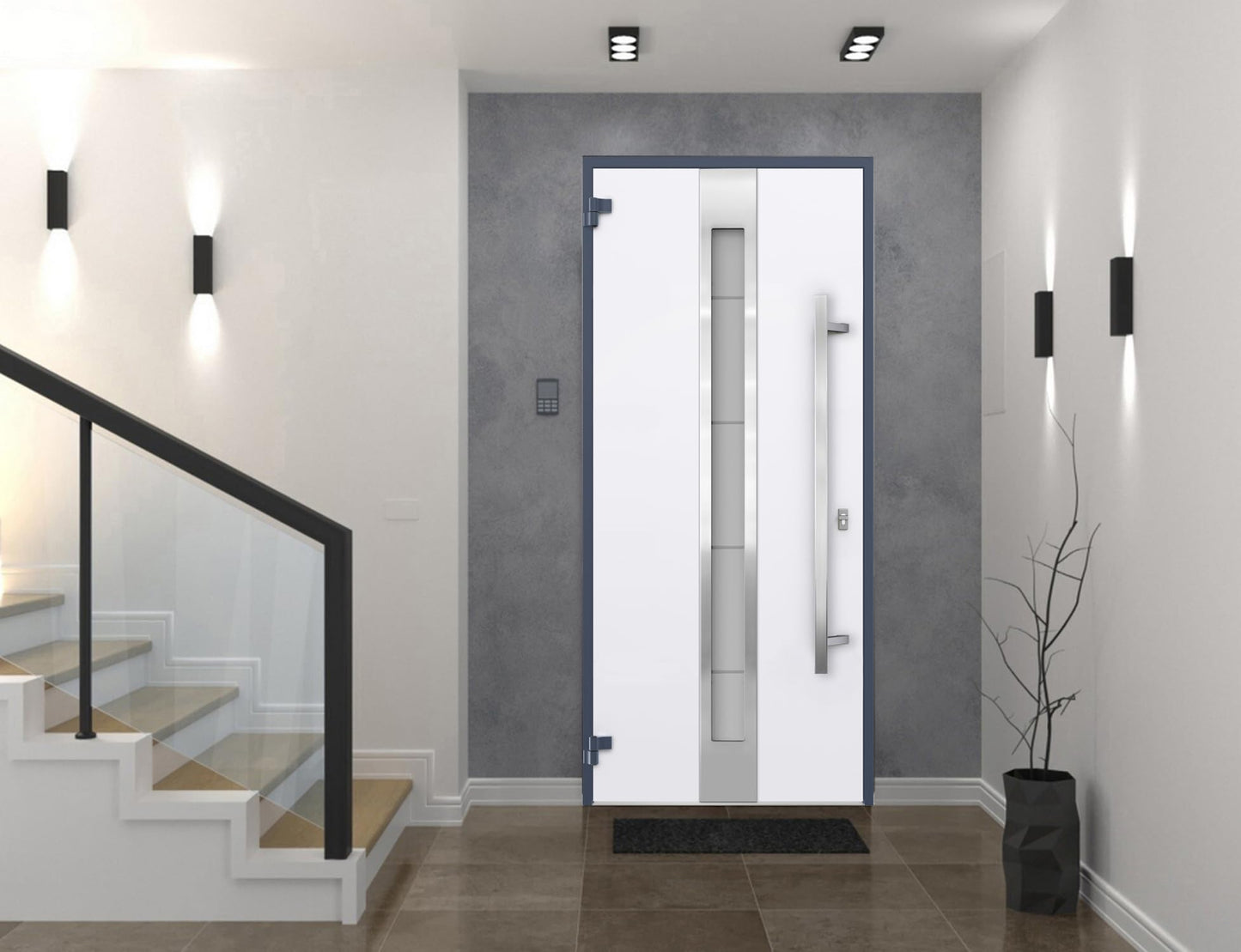 VDOMDOORS Modern Steel Front Exterior Door 36 x 80 inch | Prehung Insulated Security Entry Door with Frosted Glass Insert, Painted Gray Graphite, Right-Hand Inswing