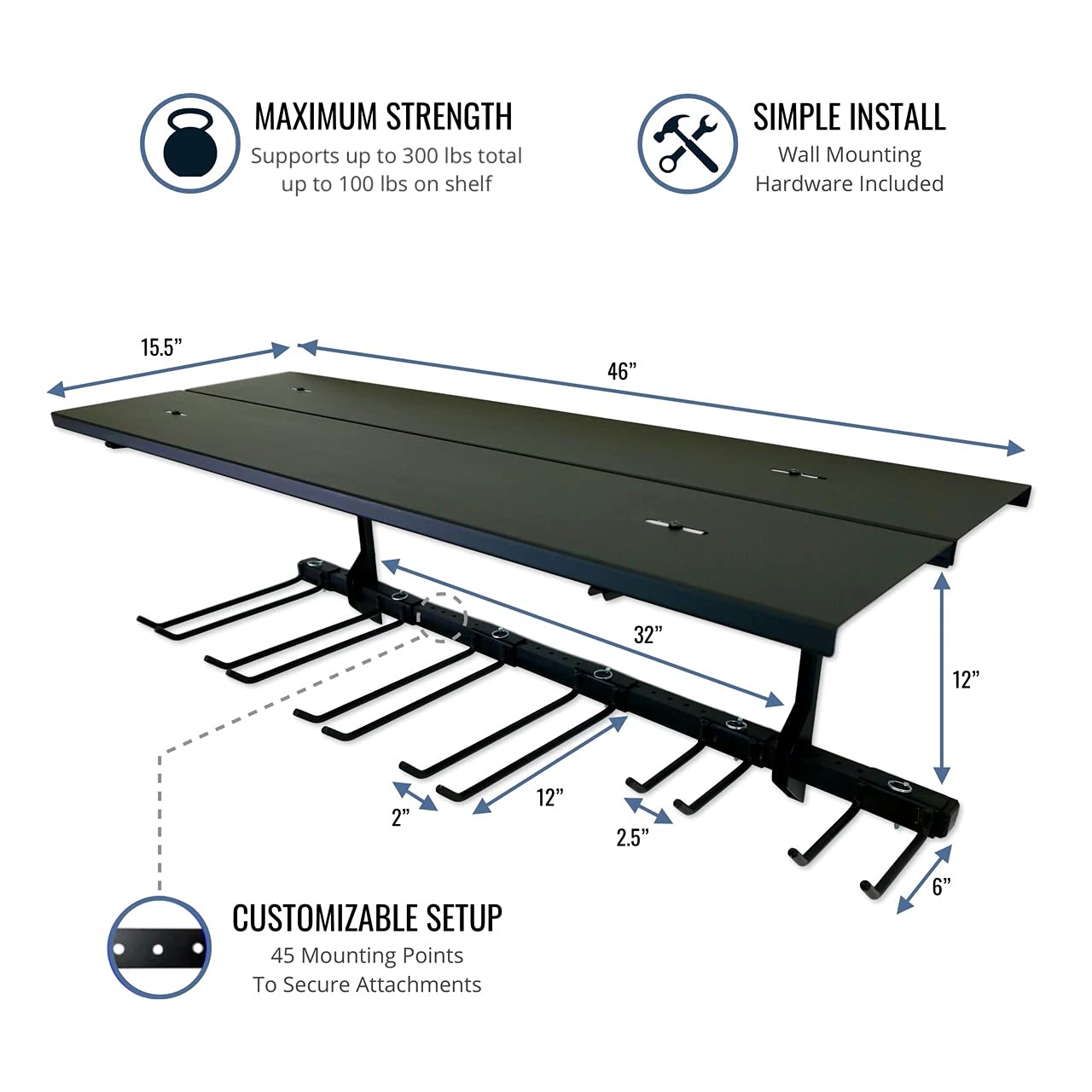 StoreYourBoard Tool Max Garage Storage Rack Shelf – Adjustable Wall Mount Garage Tool Organizer, Heavy Duty Steel Tool Rack with Shelf, Holds up to 300 lbs