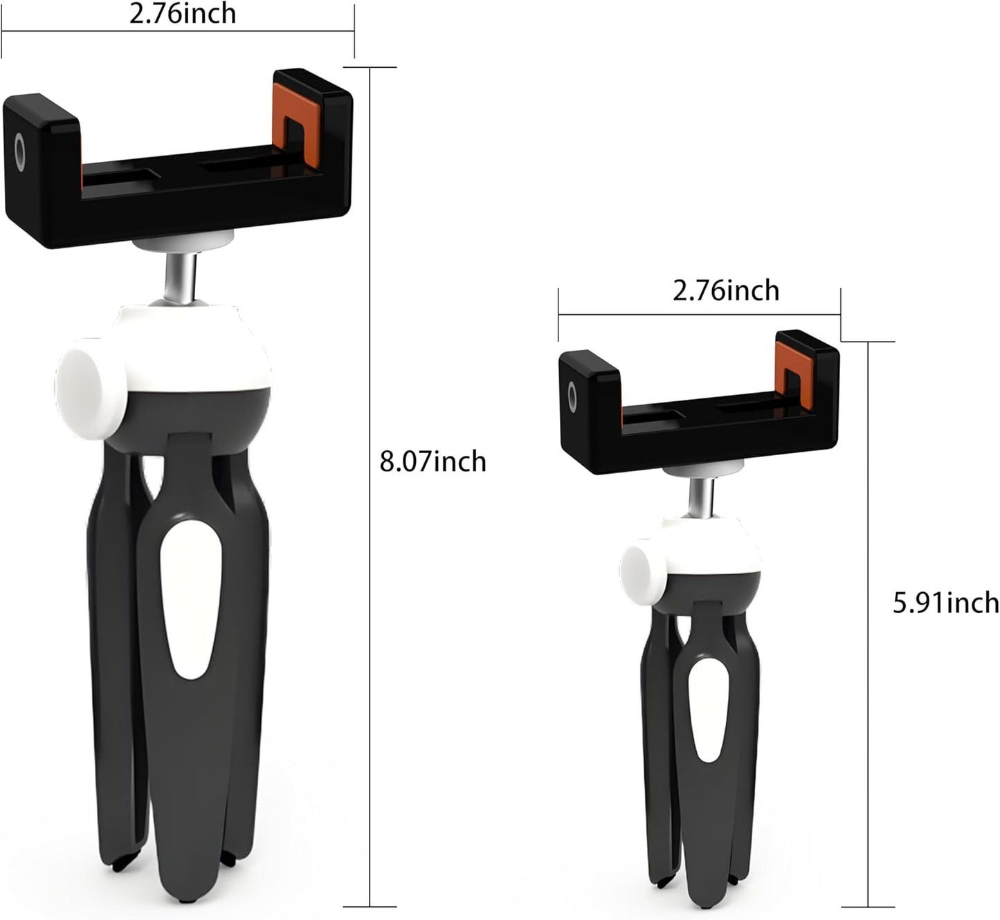 BESUS 360 Two Tripod Phone Mount, Universal Smartphone Mount Adapter, Rotates and Tilts Adjustable Cell Phone Clamp