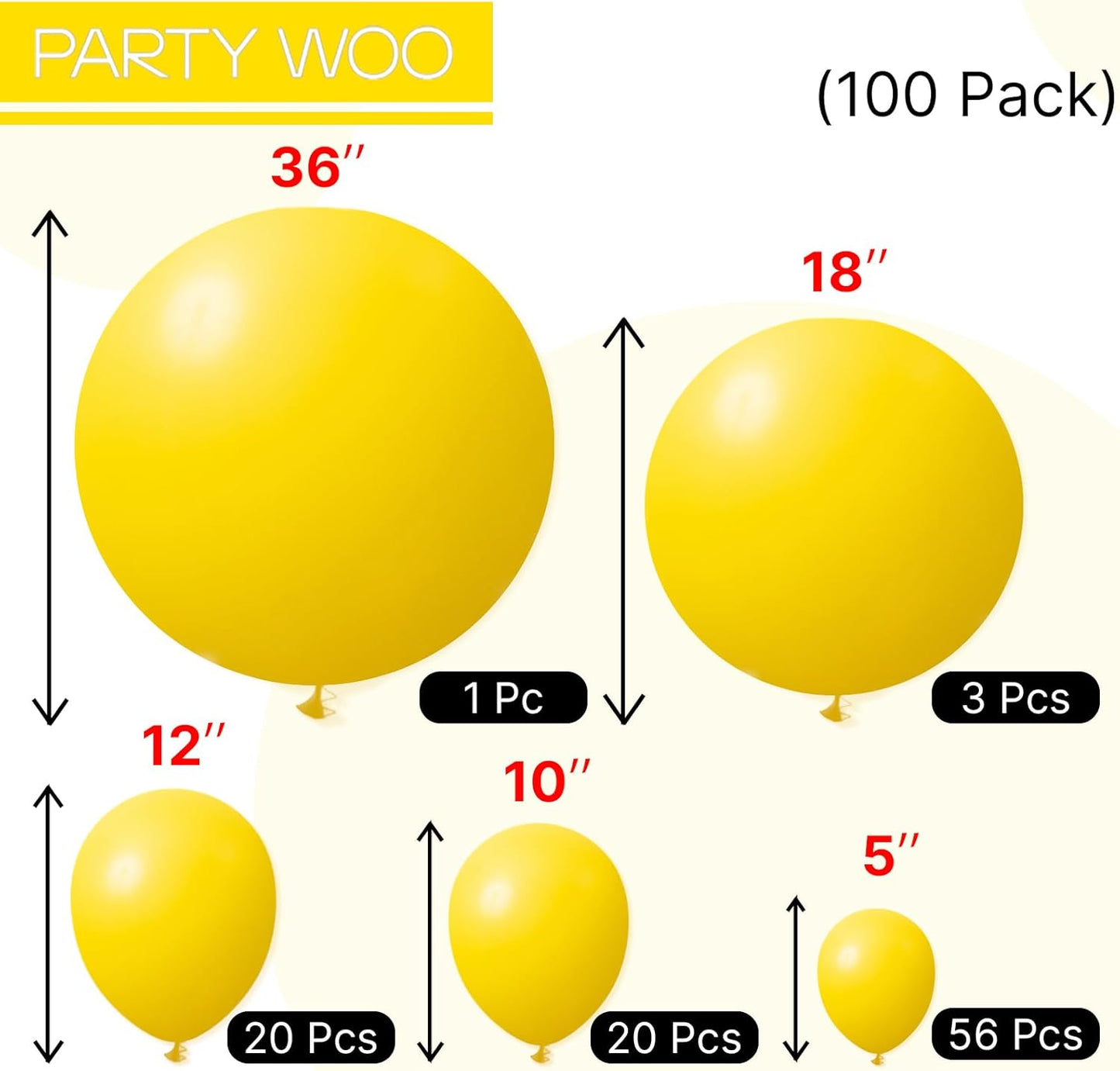 PartyWoo Yellow Balloons - 100 Pcs Matte Light Yellow Latex Balloon Arch Kit | Various Sizes for Celebrations