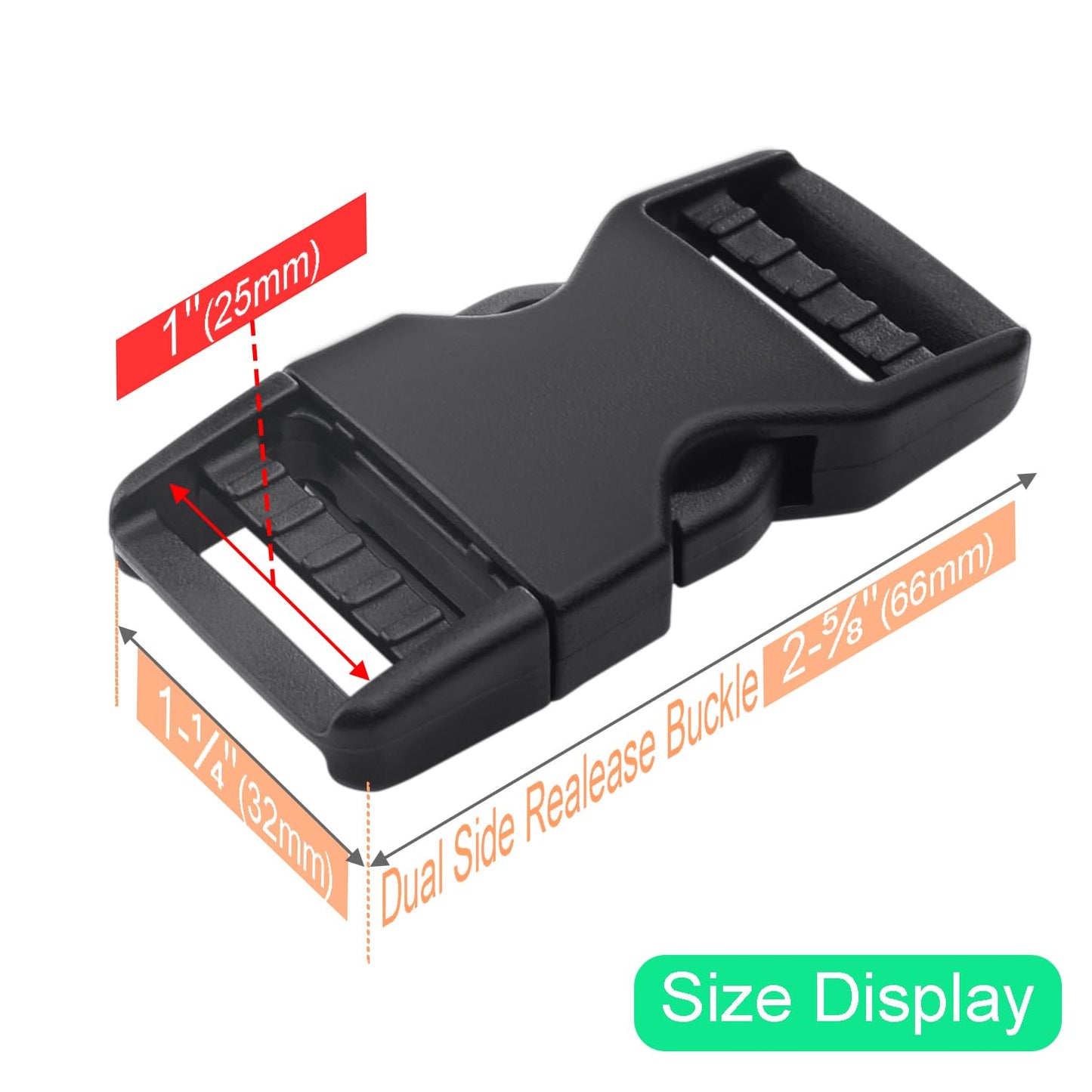 6 Pack 1" Buckle Quick Side Release Buckles Dual Adjustable No Sewing Clips Plastic Buckle Replacement for Nylon Webbing Straps Backpack Belt Dog Collars(Inner Diameter 1 Inch)