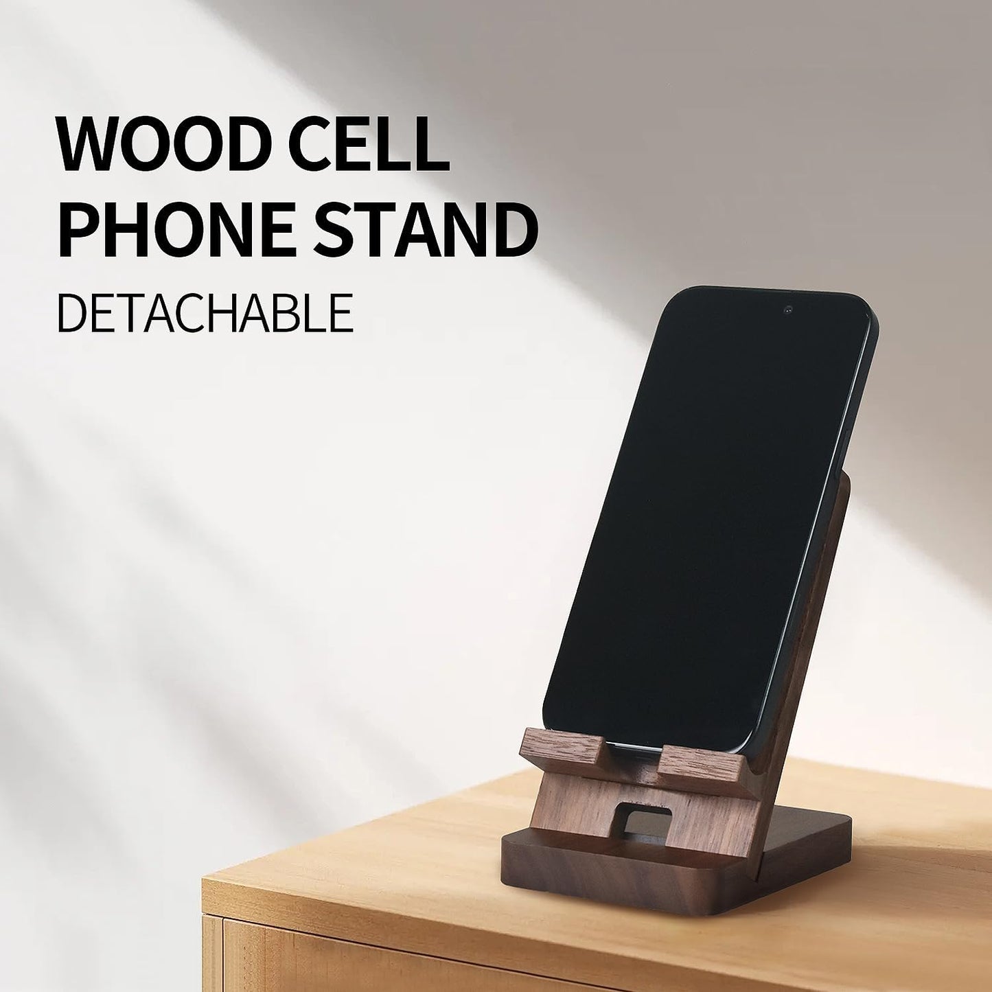Abbolinxus Wood Phone Stand with Mirror, Desktop Wooden Phone Holder, Portable Office Phone Stand for Desk, Wood ipad