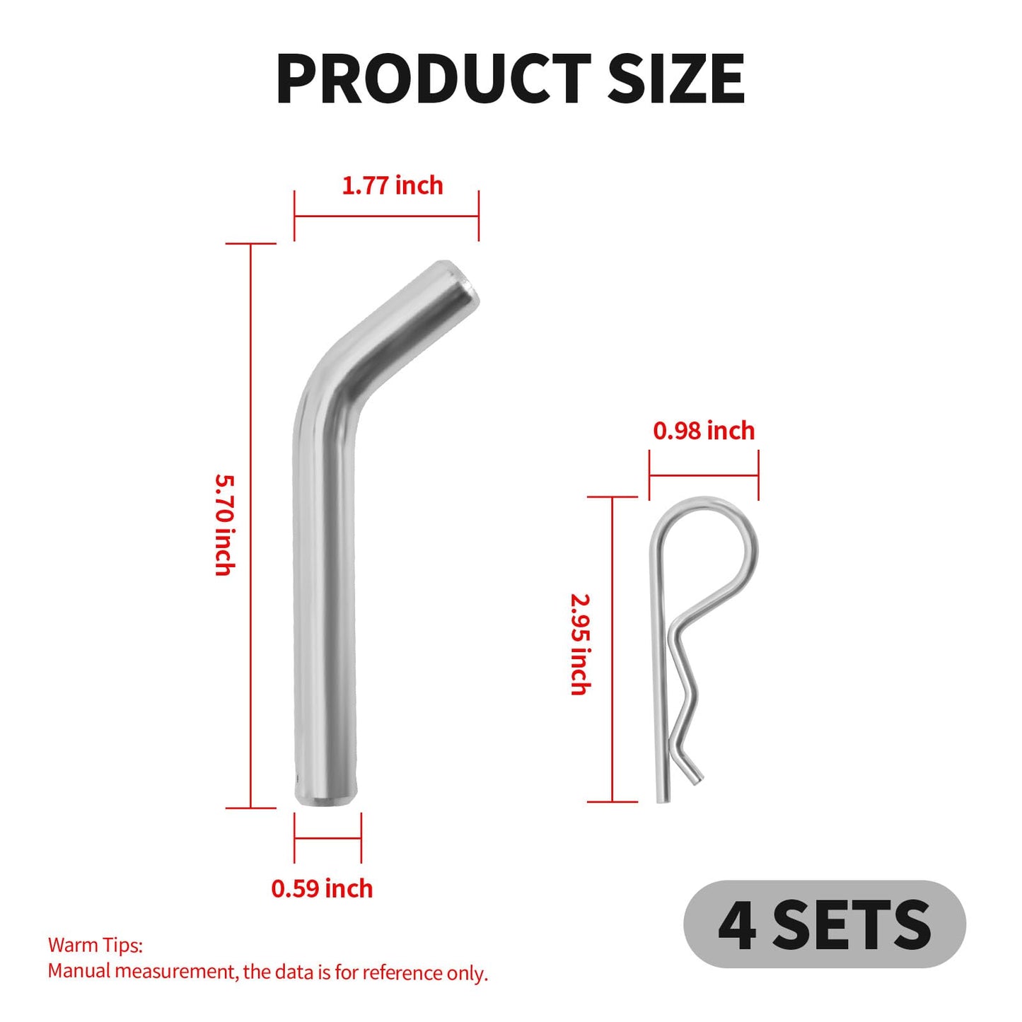 SYOWADA 4Pcs Steel Trailer Hitch Pin & Clip with Grooved Head Fits 2 Or 2-1/2-Inch Receiver, 5/8-Inch Diameter Trailer Hitch Pin for Towing