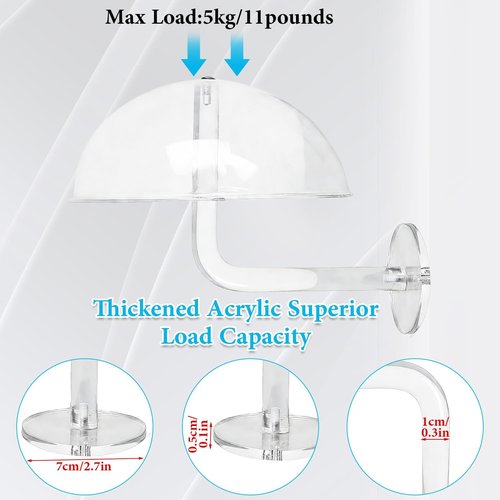 LUTTY Wall-Mounted Clear Acrylic Hat Display Stand - 2Pcs Domed Racks for Baseball Caps & Wigs