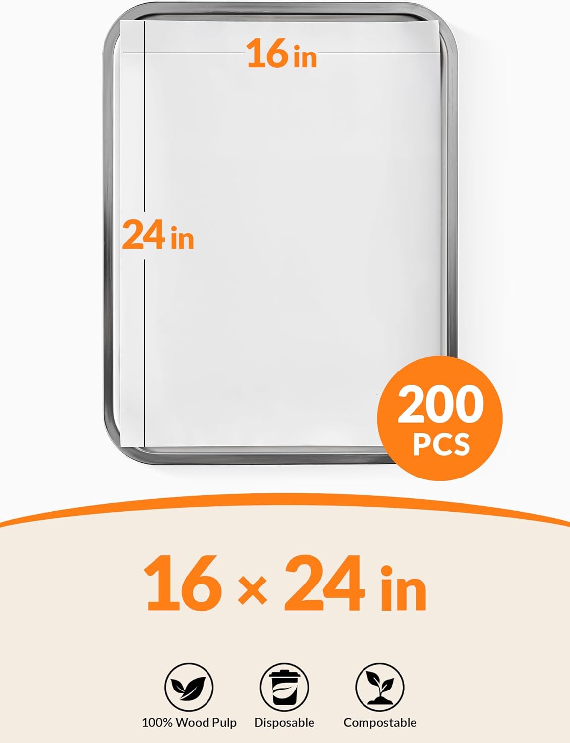 SMARTAKE Parchment Paper Baking Sheets - 200 Pcs Non-Stick Precut, 16x24 Inches for Baking & Grilling