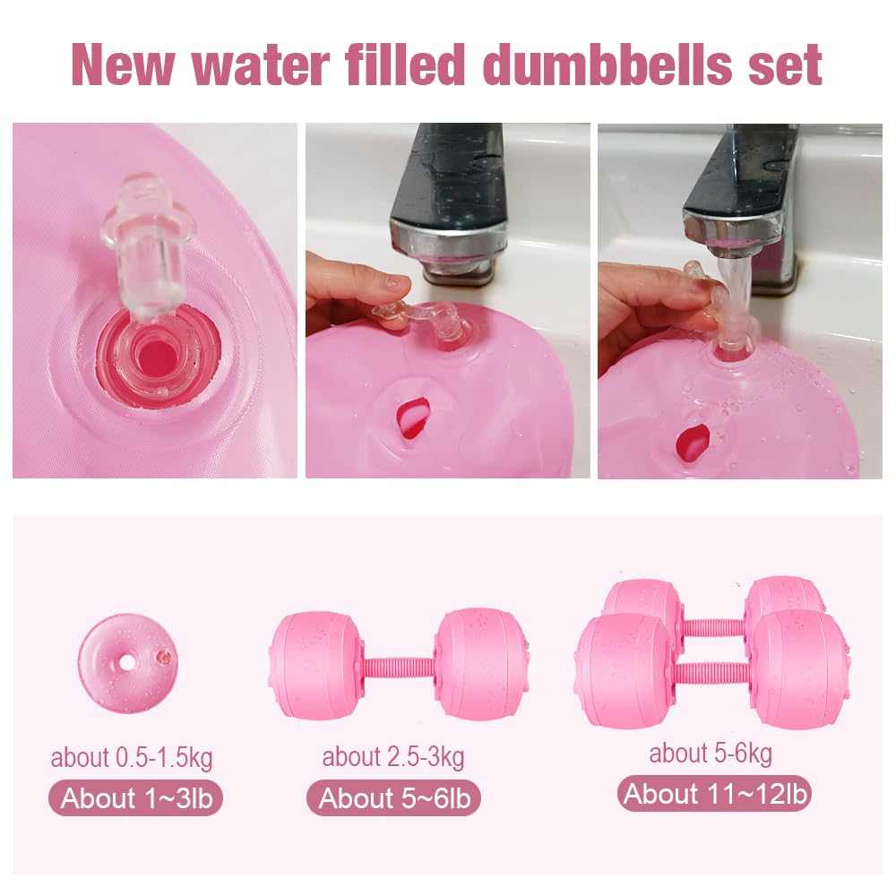 Water Filled Dumbbells Set for Women, Travel Weights Adjustable Water Dumbbells Up to 3~12 Lbs(1 pair) for Yoga Training Exercise Fitness
