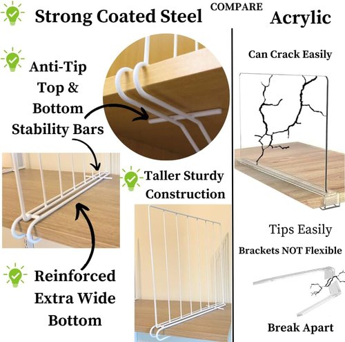 Evelots Shelf Dividers - 8 Pack Closet Organizers for Wood Shelves | Durable 12-Inch Tall Design