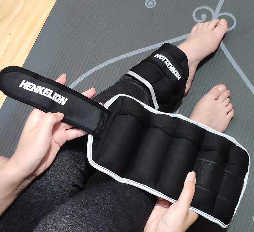 Henkelion 1 Pair 10 Lbs Adjustable Ankle Weights For Women Men Kids, Strength Training Wrist And Ankle Weights Set For Gym, Fitness Workout, Running, Lifting Exercise Leg Weights - each 5 Lbs Black