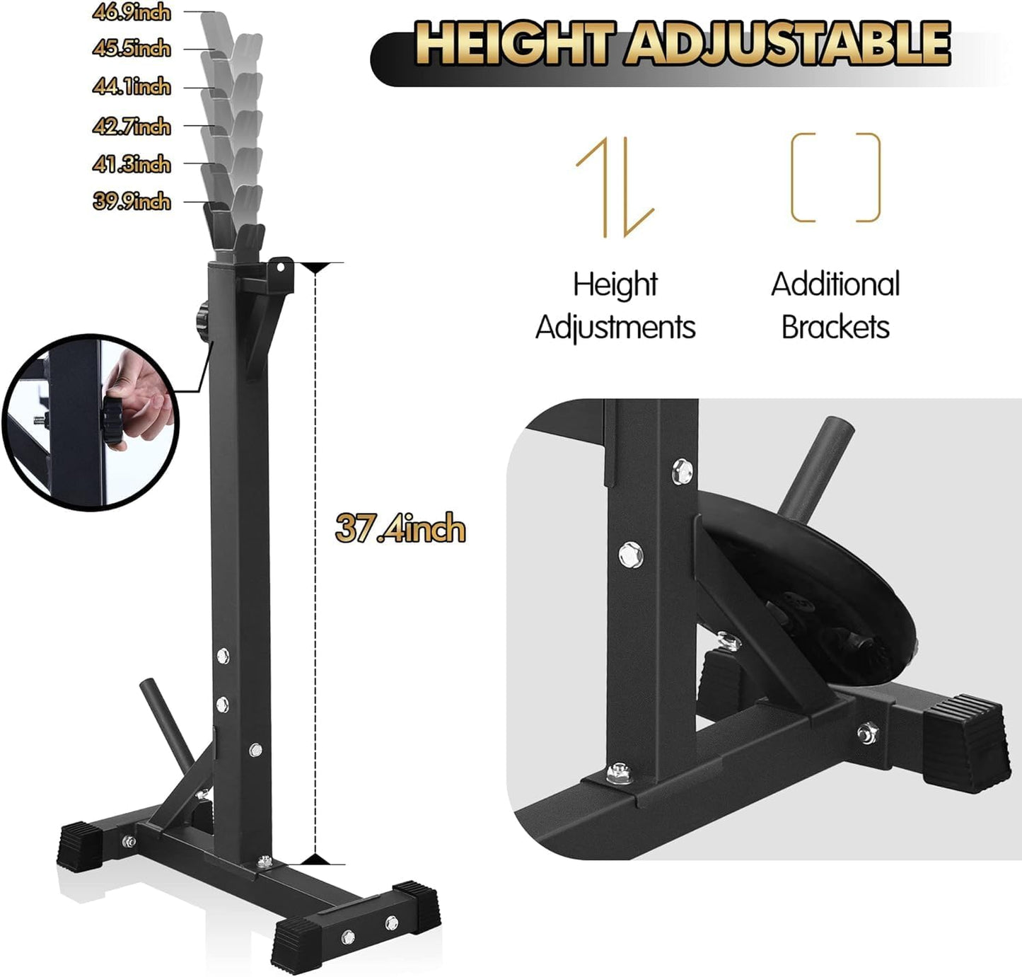 Bench Press, CANPA Olympic Weight Bench with Squat Rack Workout Bench Adjustable Barbell Rack Stand Strength Training Home Gym Multi-Function(dark black)