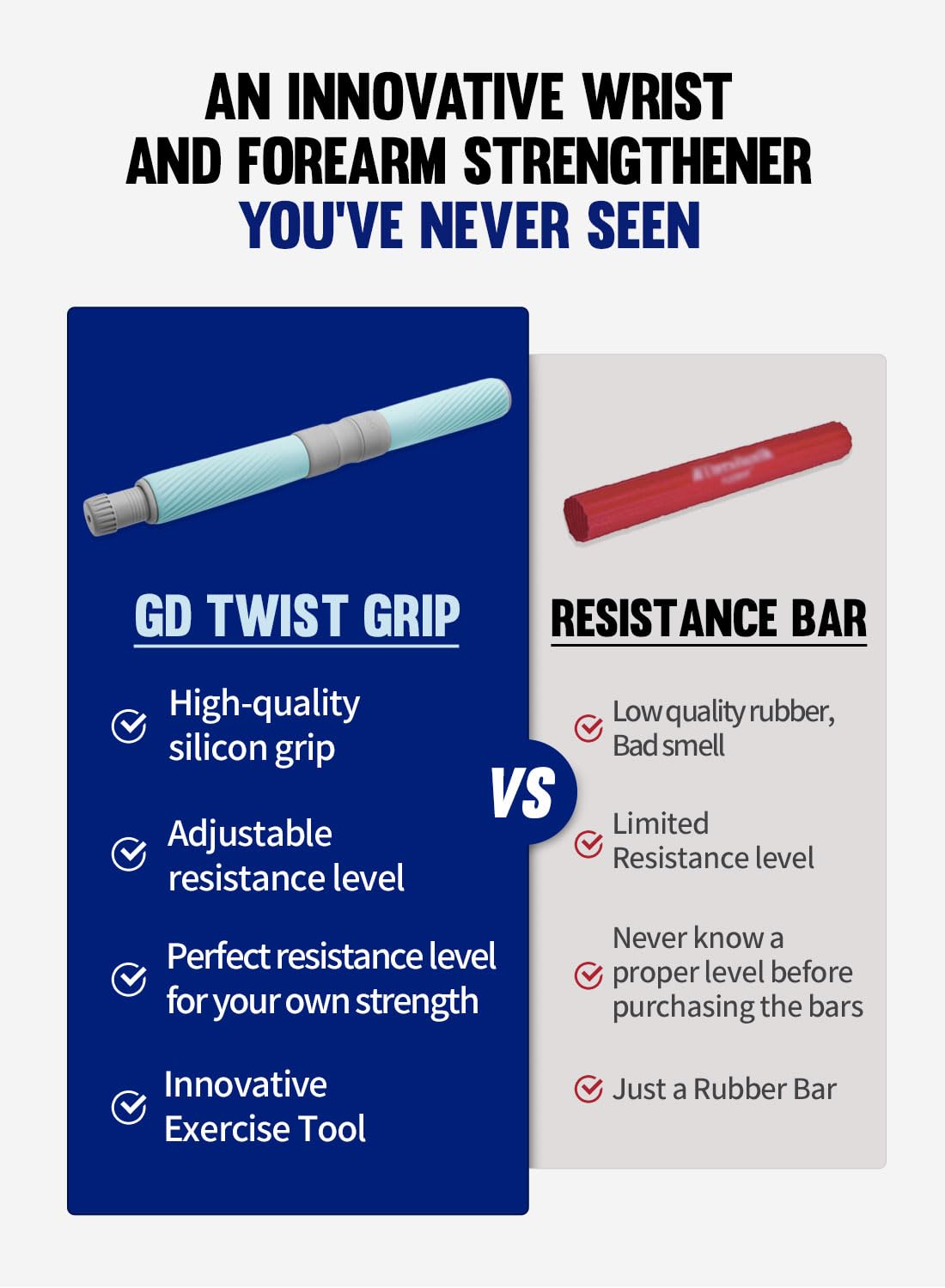 GD Twist Grip Adjustable Resistance Bar for Wrist Strength, Relieves Tendonitis Pain & Improve Grip Strength, Forearm Strength Trainer, Hand Exerciser Bars, Wrist and Elbow Strengthener