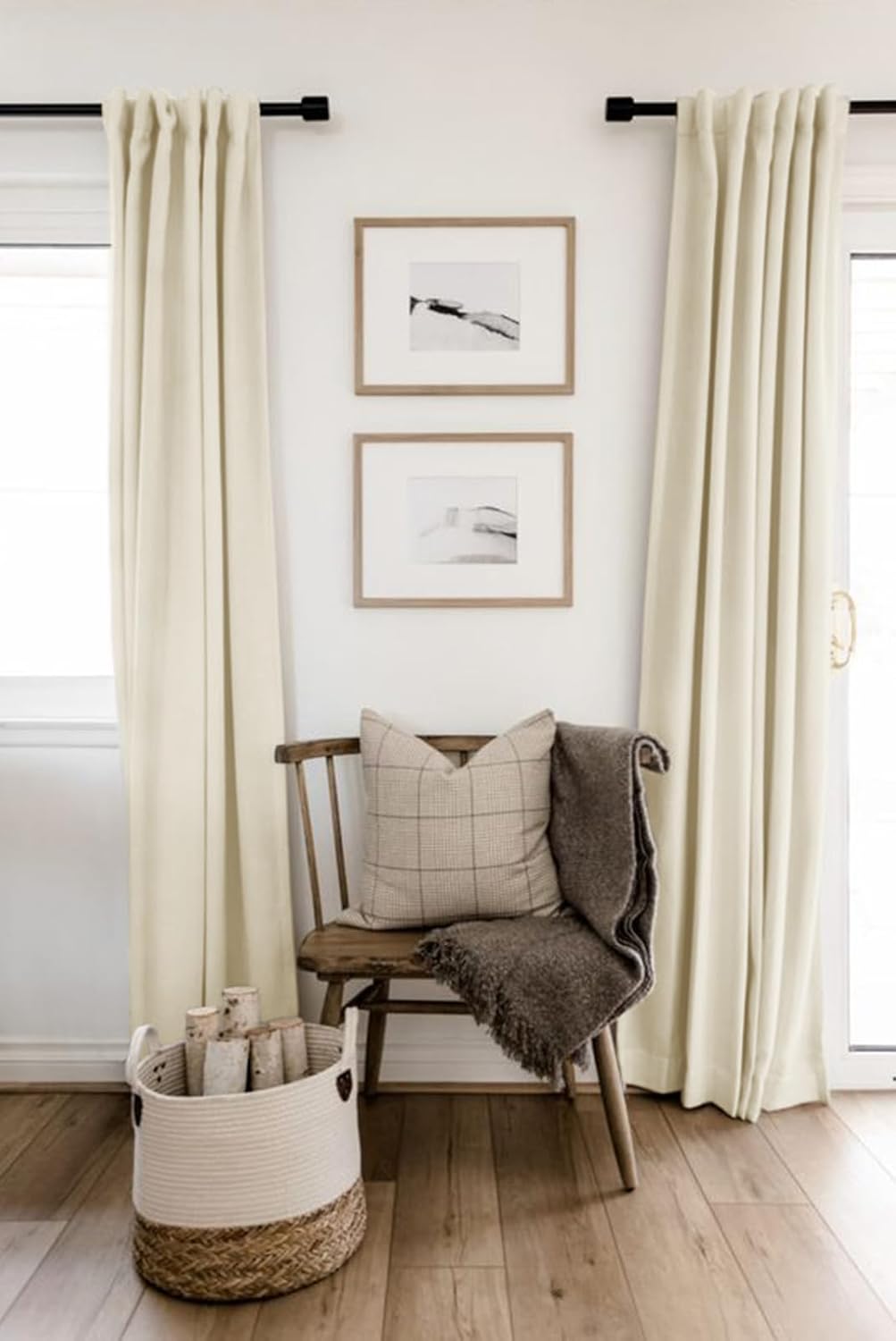 Skiennix 100% Blackout Linen Curtains - Thermal Insulated Drapes for Bedroom | 50" W x 84" L, Light Cream
