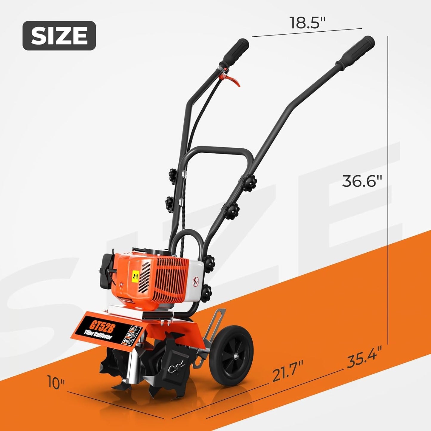 72CC 2-Stroke Gas Tiller Cultivator - 10" Working Width & 5" Depth, Heavy Duty Gasoline Powered Rototiller with 3-Gear Adjustable Handle, High-Speed Soil Cultivator for Lawn, Garden & Farm
