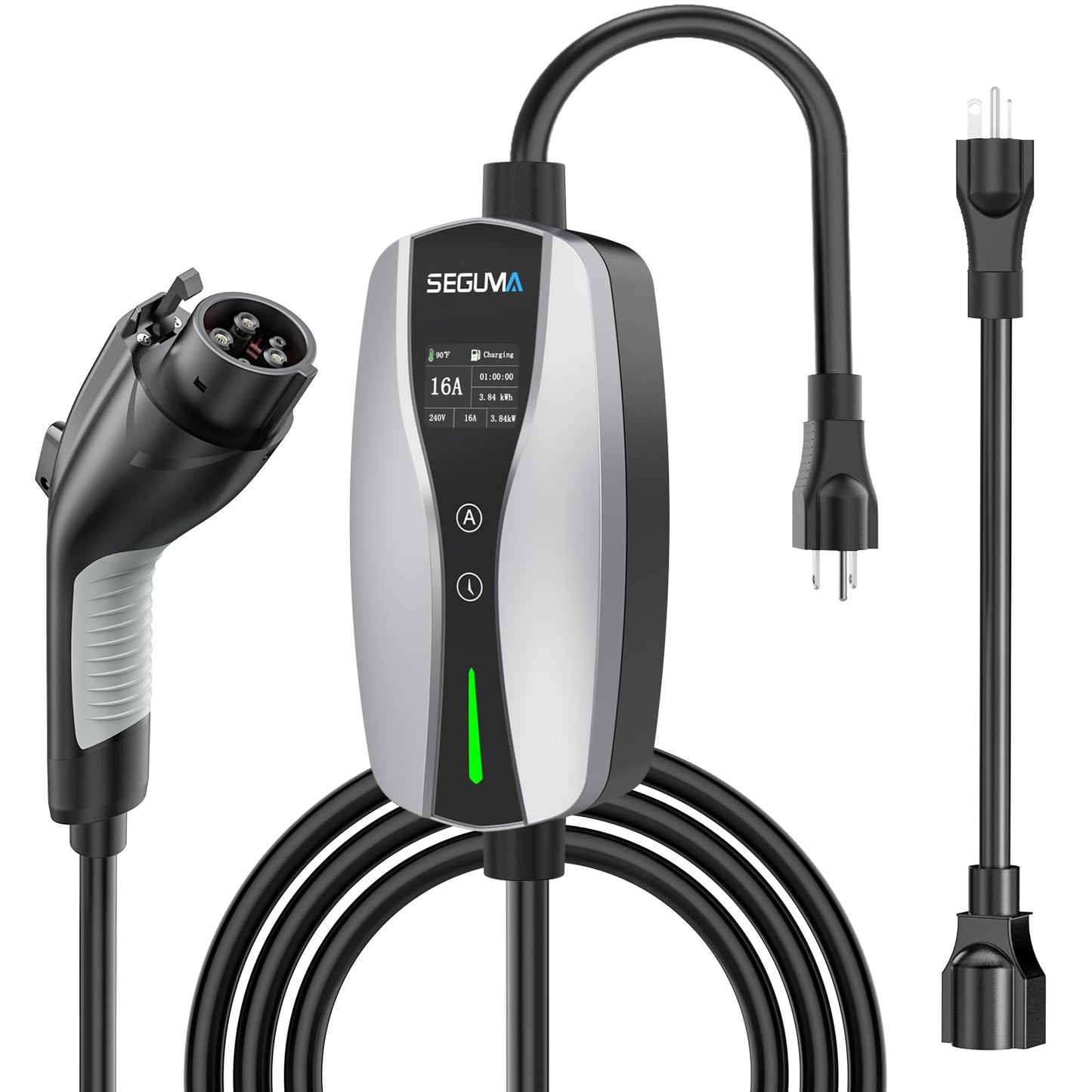 Level 1/2 EV Charger, 16Amp Adjustable Current NEMA 5-15 Plug/NEMA 6-20 Adapter, Timing Delay & LED Display 25FT Cable Portable EV Charging Station for J1772 BEVs/PHEVs 110V-240V(Silver)