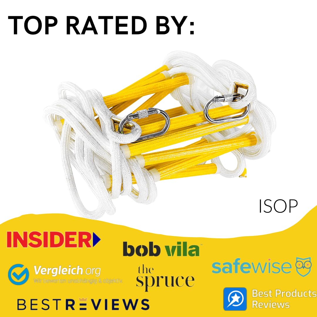 ISOP Fire Ladder 2 Story Window 13ft (4m) with Window Hooks and Emergency Escape Bag for Pets up to 100 Pounds - Rope 50ft Included