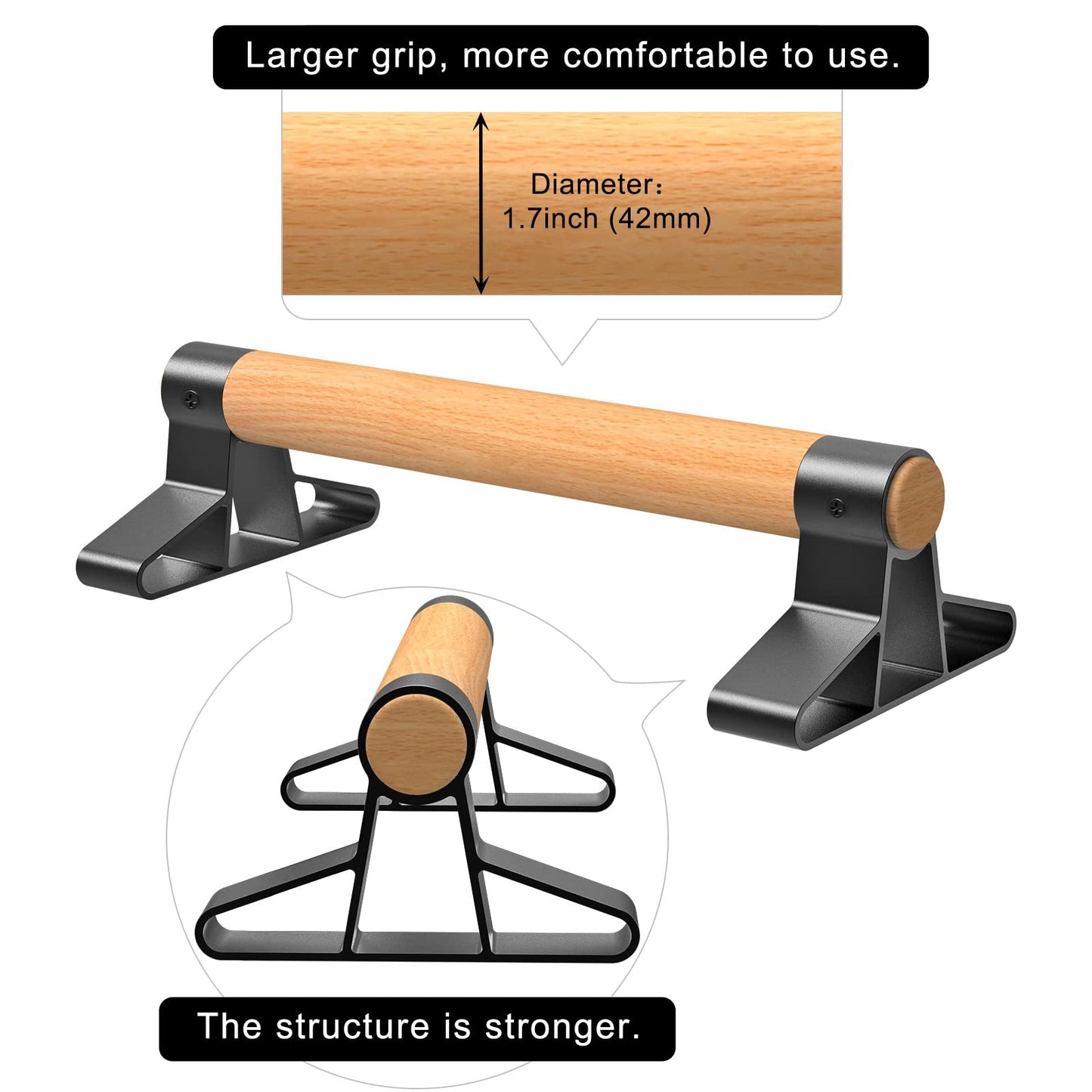SELEWARE Wood Push-Up Bars Parallettes Anti-Slip Handstand Bars for Calisthenics, Fitness, Floor Workouts - Solid Wood Handle with Sturdy Metal Bracket, Supports to 600 lbs