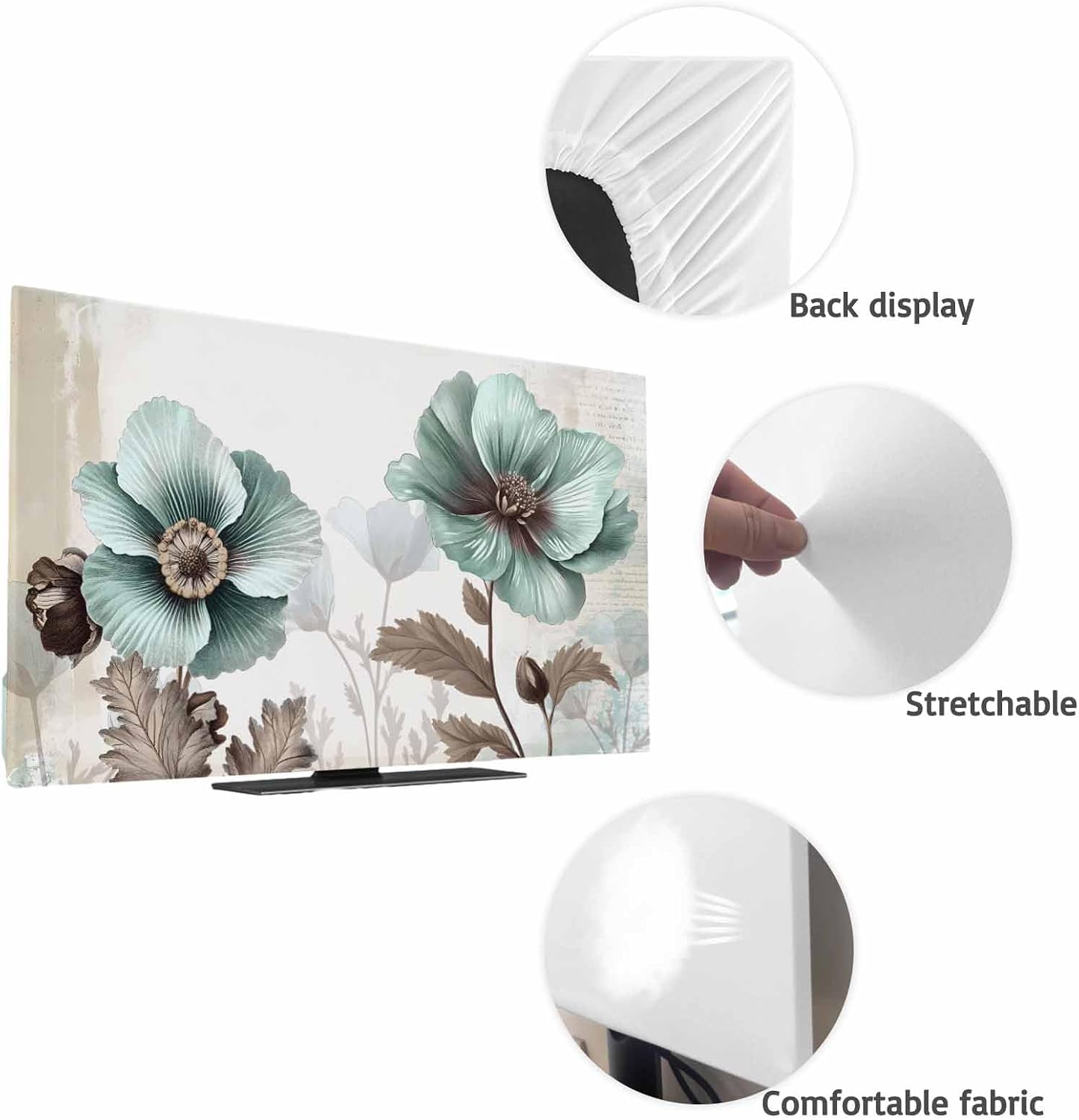 Yukro 85 Inch, 74"x42" Blue Broccoli Indoor TV Dust Cover, Vintage Victorian Style Flowers Elastic TV Dustproof Cover